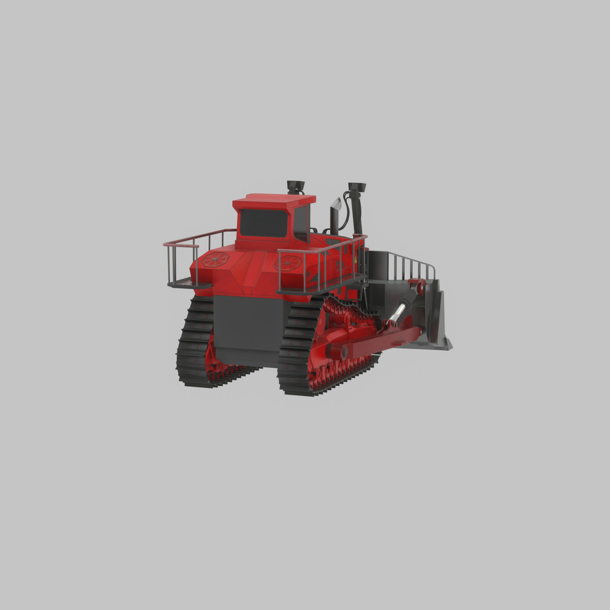 Hydraulic bulldozer tracked construction site vehicle red Low-poly 3D model_33