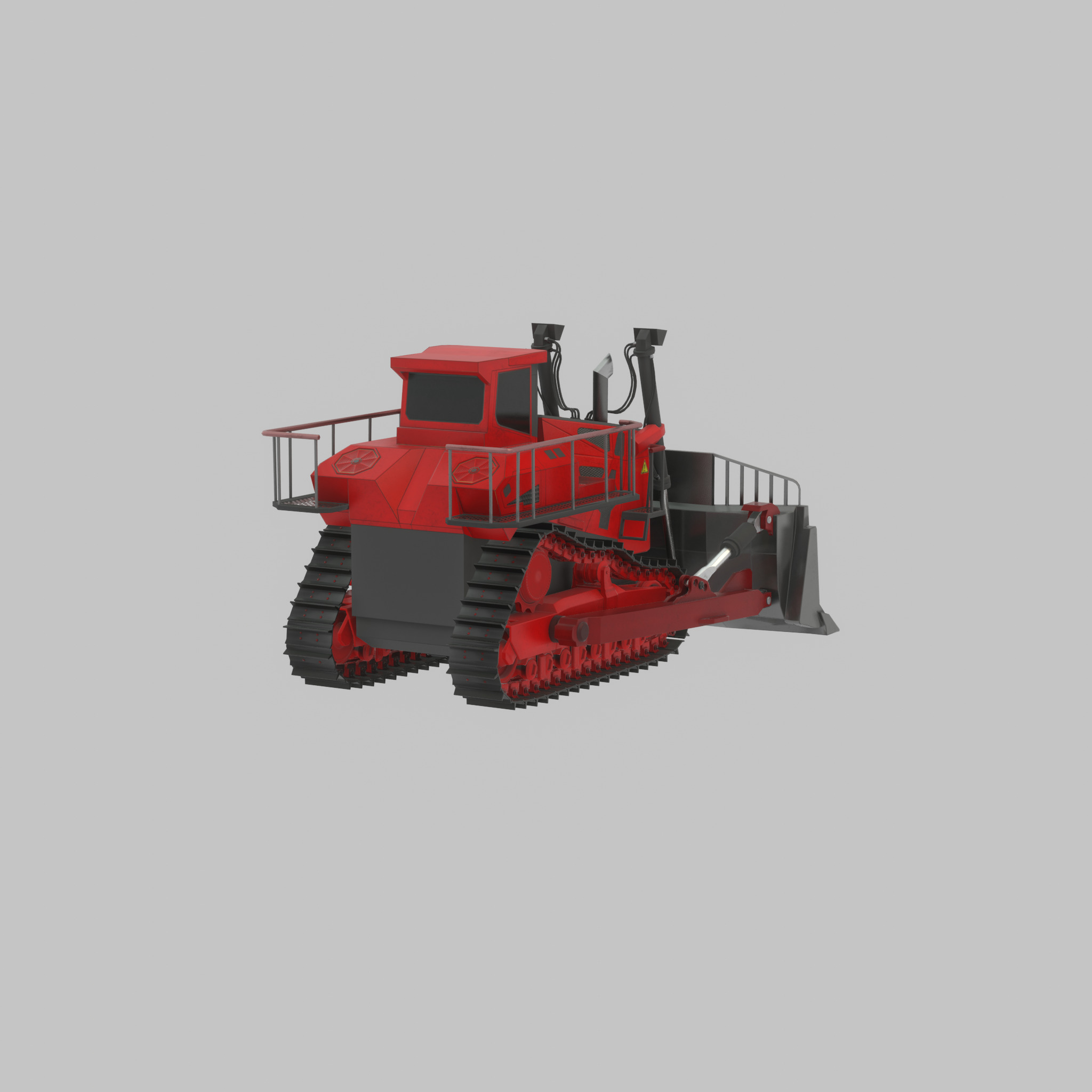 Hydraulic bulldozer tracked construction site vehicle red Low-poly 3D model_44