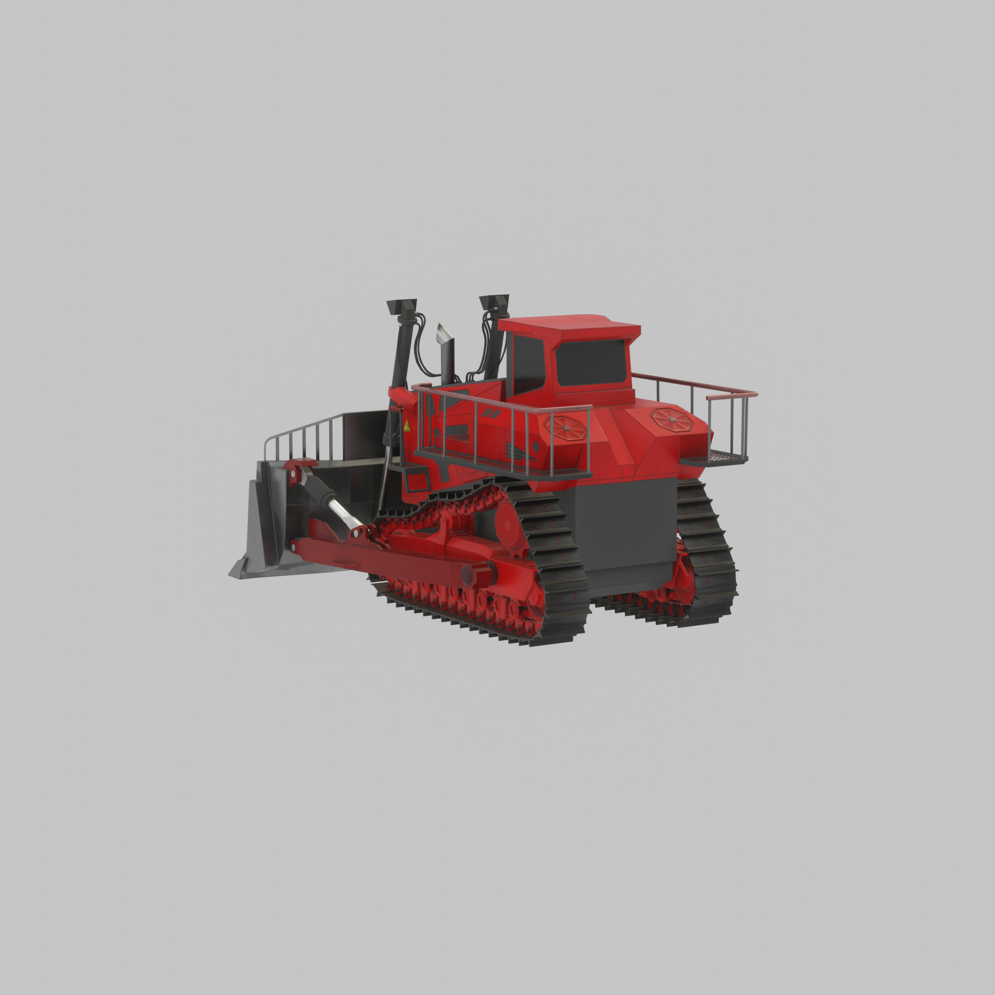 Hydraulic bulldozer tracked construction site vehicle red Low-poly 3D model_36