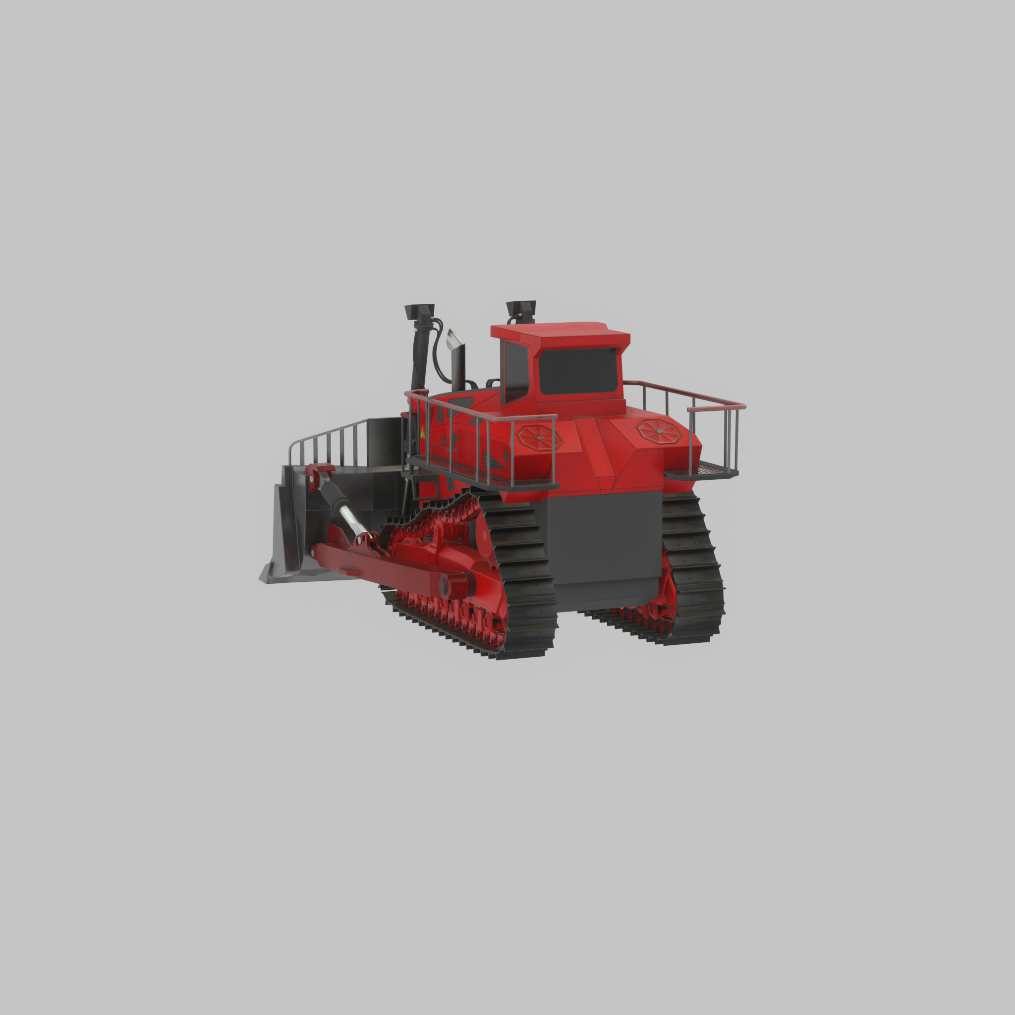 Hydraulic bulldozer tracked construction site vehicle red Low-poly 3D model_56