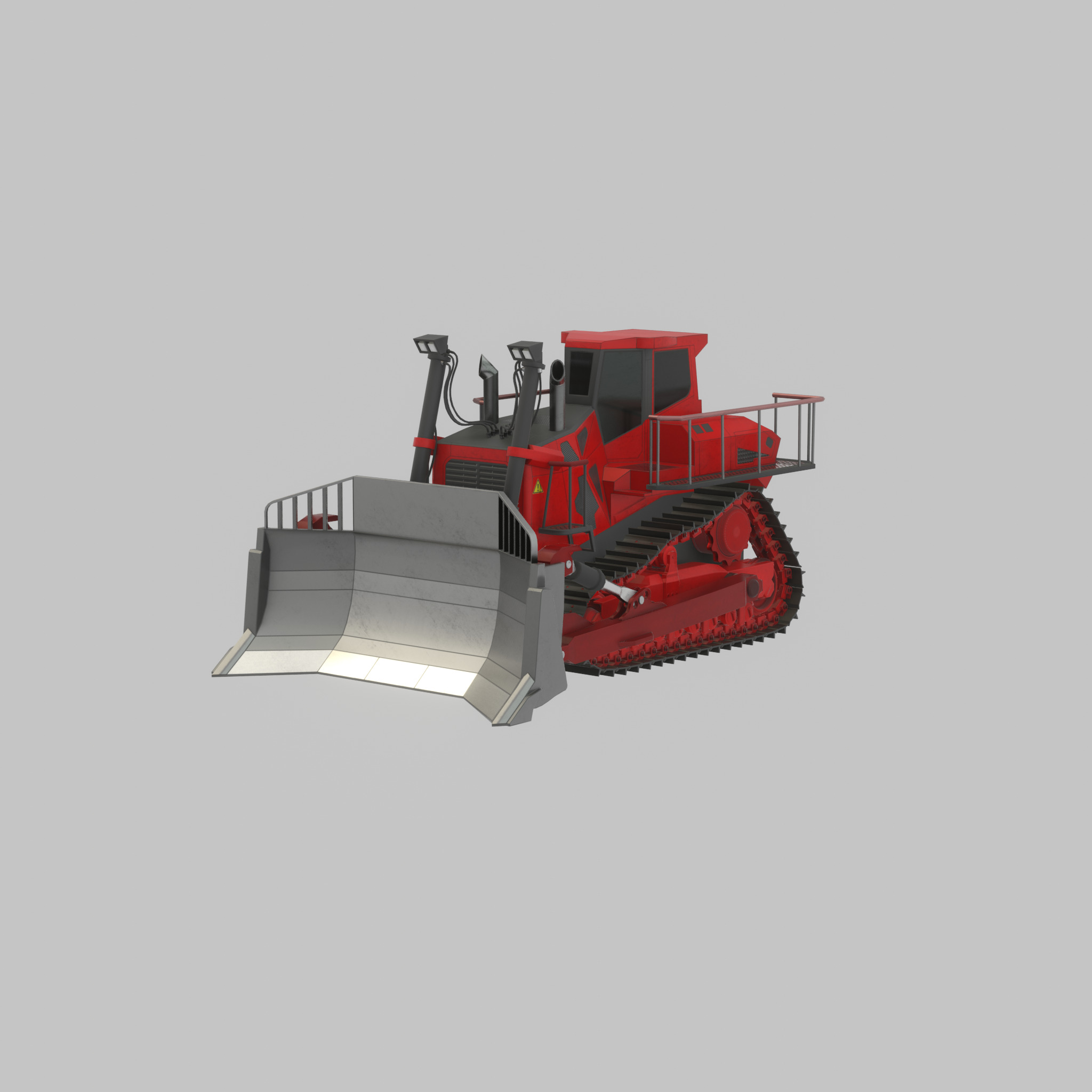 Hydraulic bulldozer tracked construction site vehicle red Low-poly 3D model_60