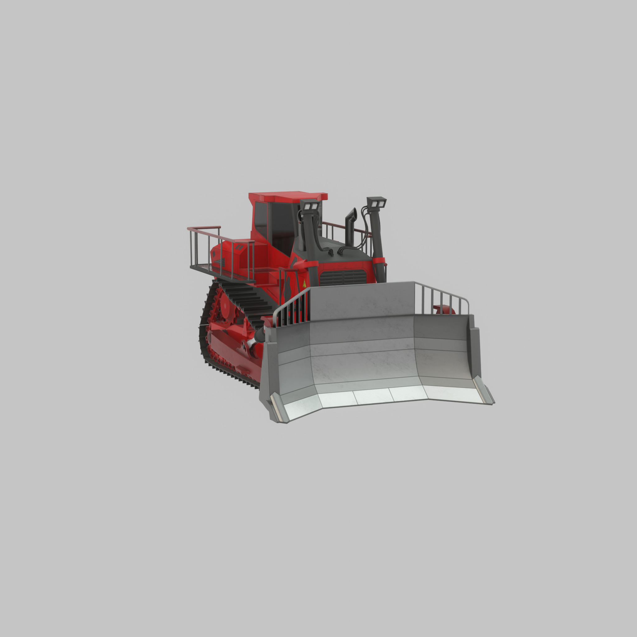 Hydraulic bulldozer tracked construction site vehicle red Low-poly 3D model_35