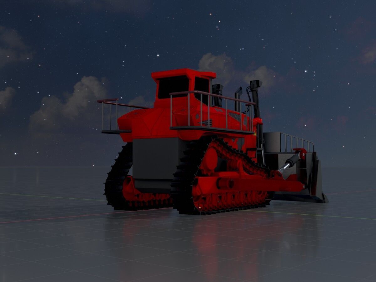Hydraulic bulldozer tracked construction site vehicle red Low-poly 3D model_5