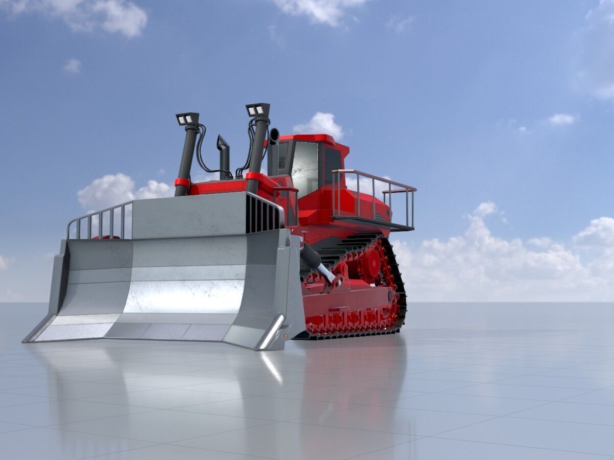 Hydraulic bulldozer tracked construction site vehicle red Low-poly 3D model_3