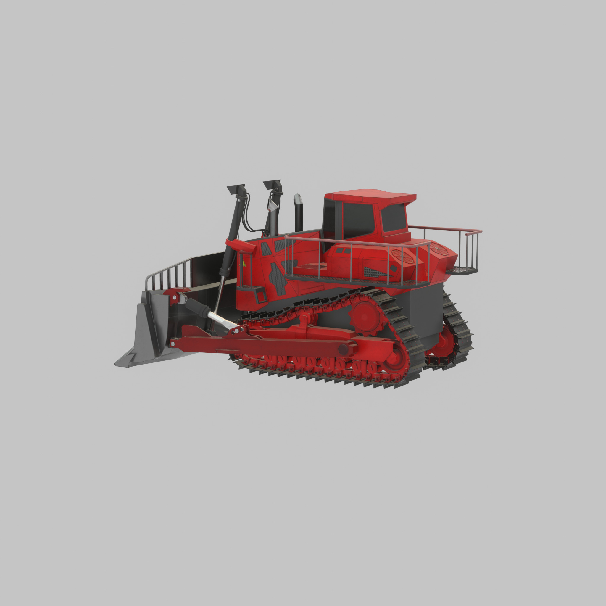Hydraulic bulldozer tracked construction site vehicle red Low-poly 3D model_32
