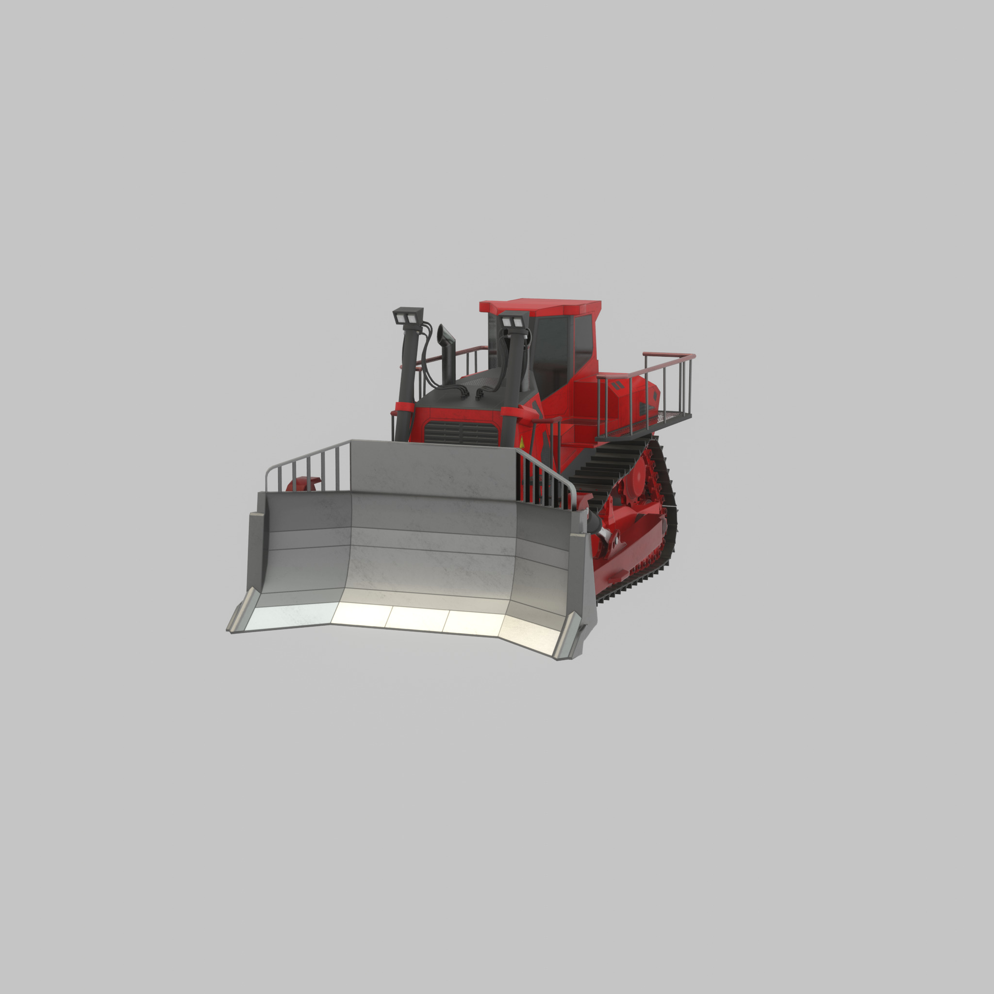 Hydraulic bulldozer tracked construction site vehicle red Low-poly 3D model_49