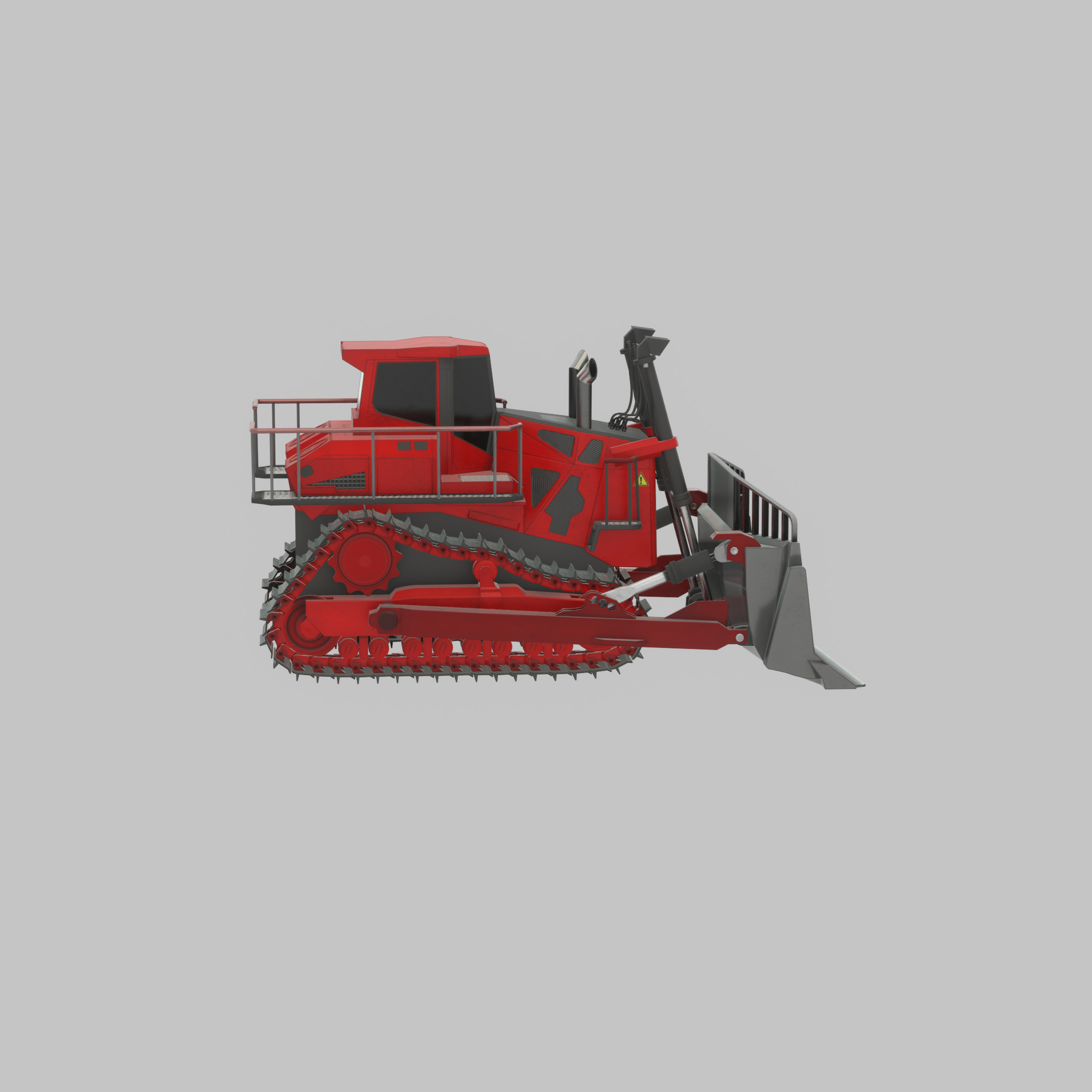 Hydraulic bulldozer tracked construction site vehicle red Low-poly 3D model_31