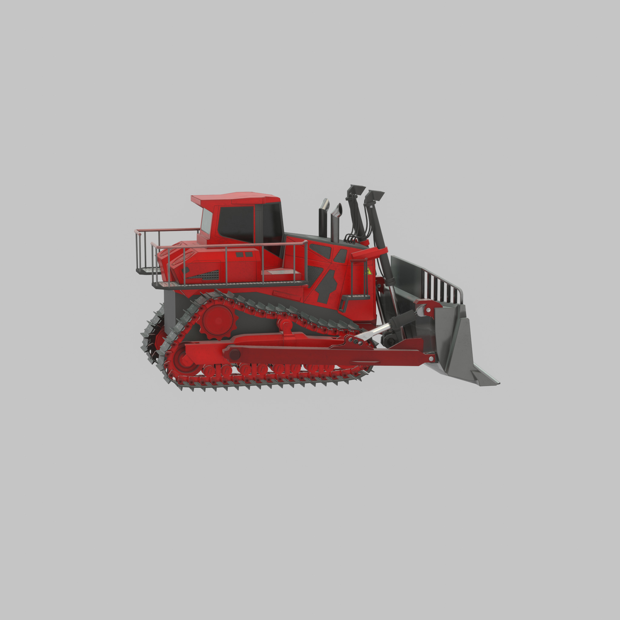 Hydraulic bulldozer tracked construction site vehicle red Low-poly 3D model_23