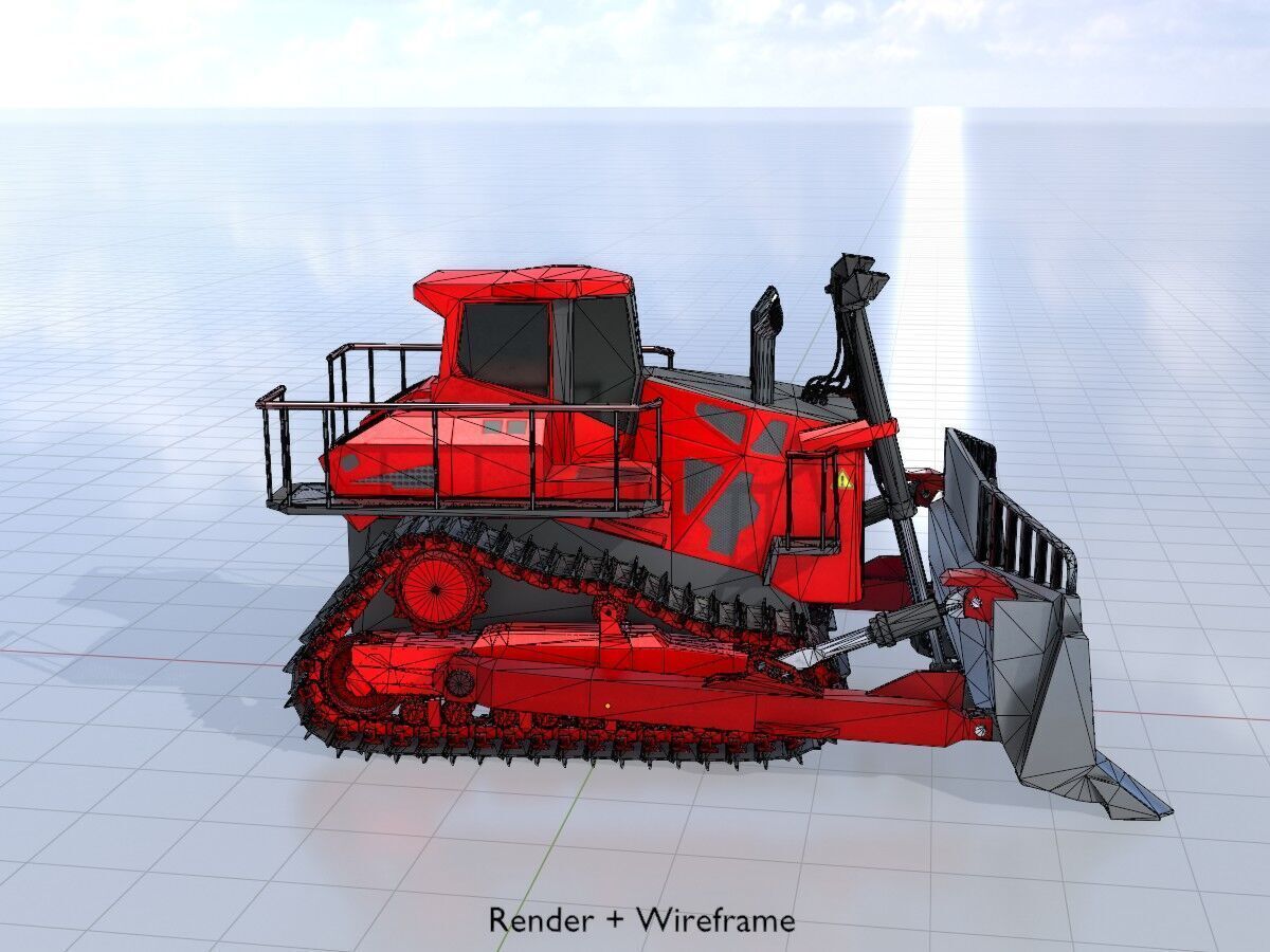 Hydraulic bulldozer tracked construction site vehicle red Low-poly 3D model_6