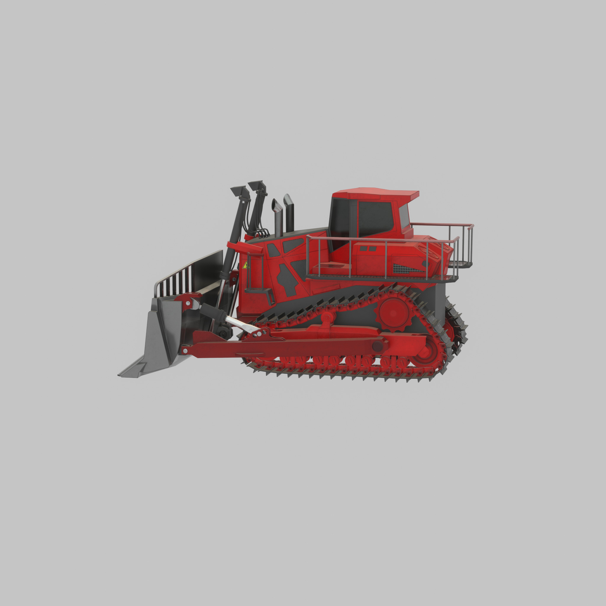 Hydraulic bulldozer tracked construction site vehicle red Low-poly 3D model_61