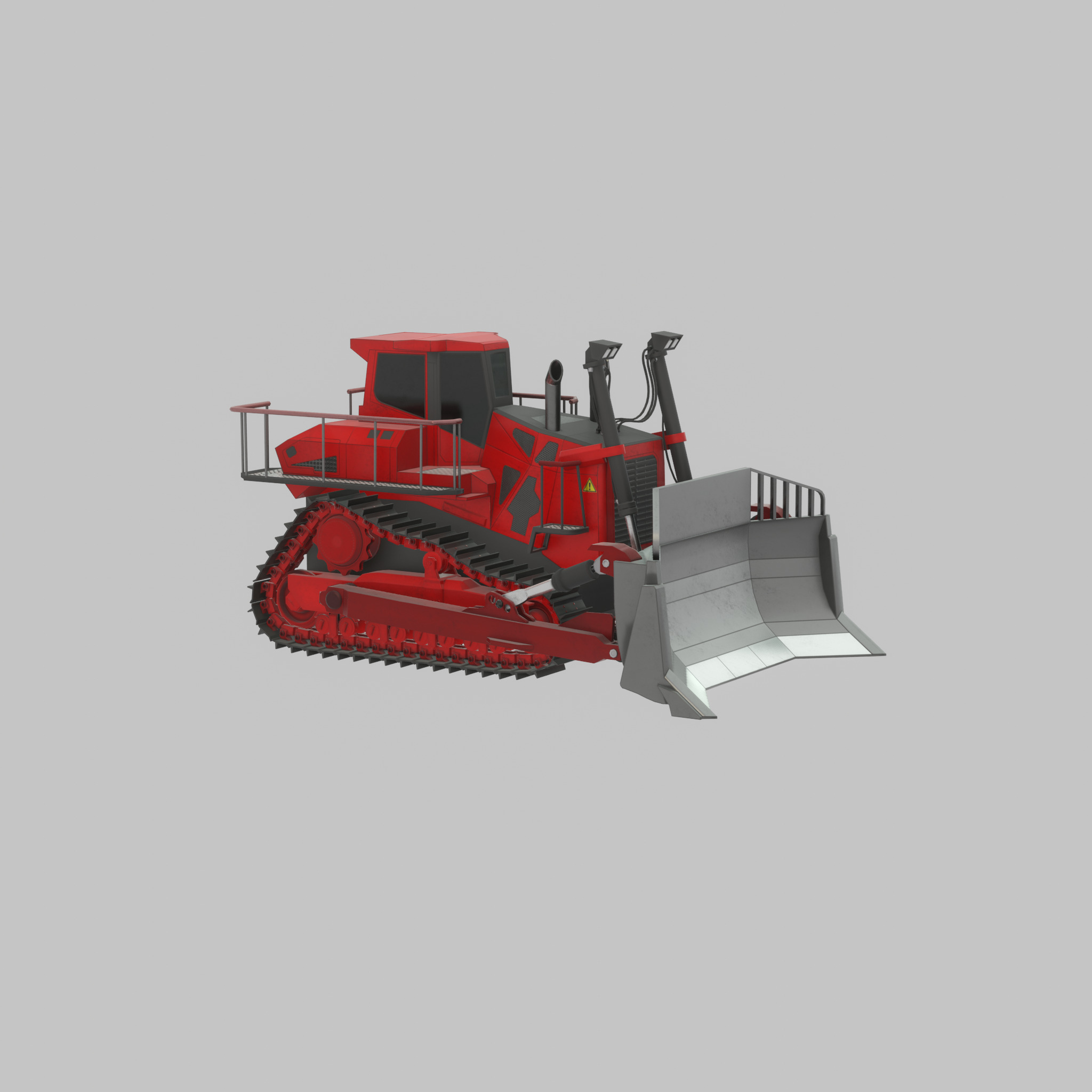 Hydraulic bulldozer tracked construction site vehicle red Low-poly 3D model_43