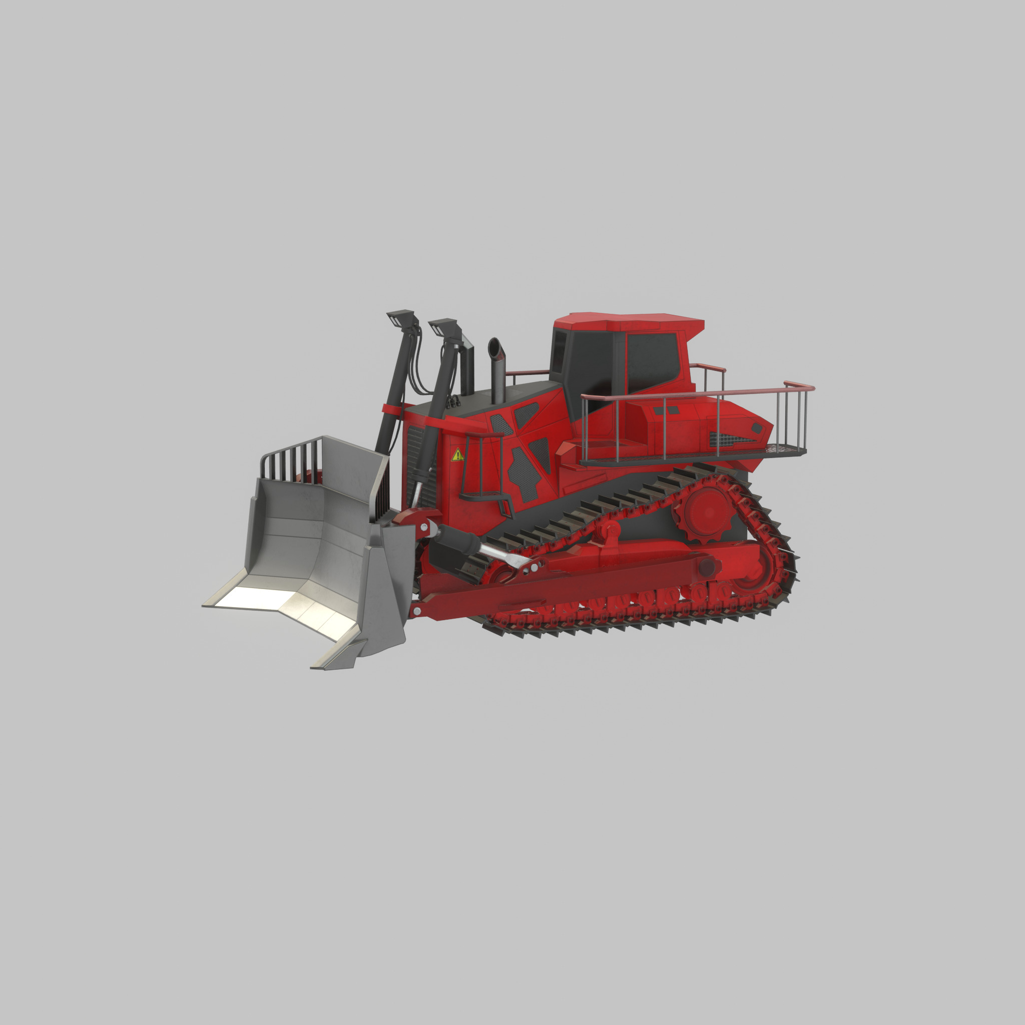 Hydraulic bulldozer tracked construction site vehicle red Low-poly 3D model_58