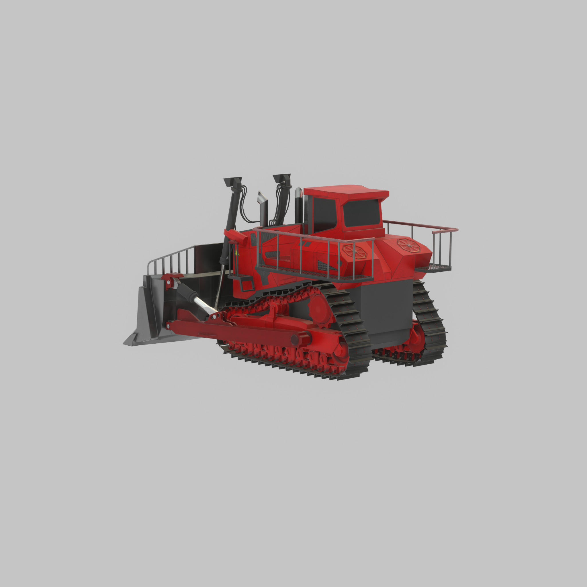 Hydraulic bulldozer tracked construction site vehicle red Low-poly 3D model_30