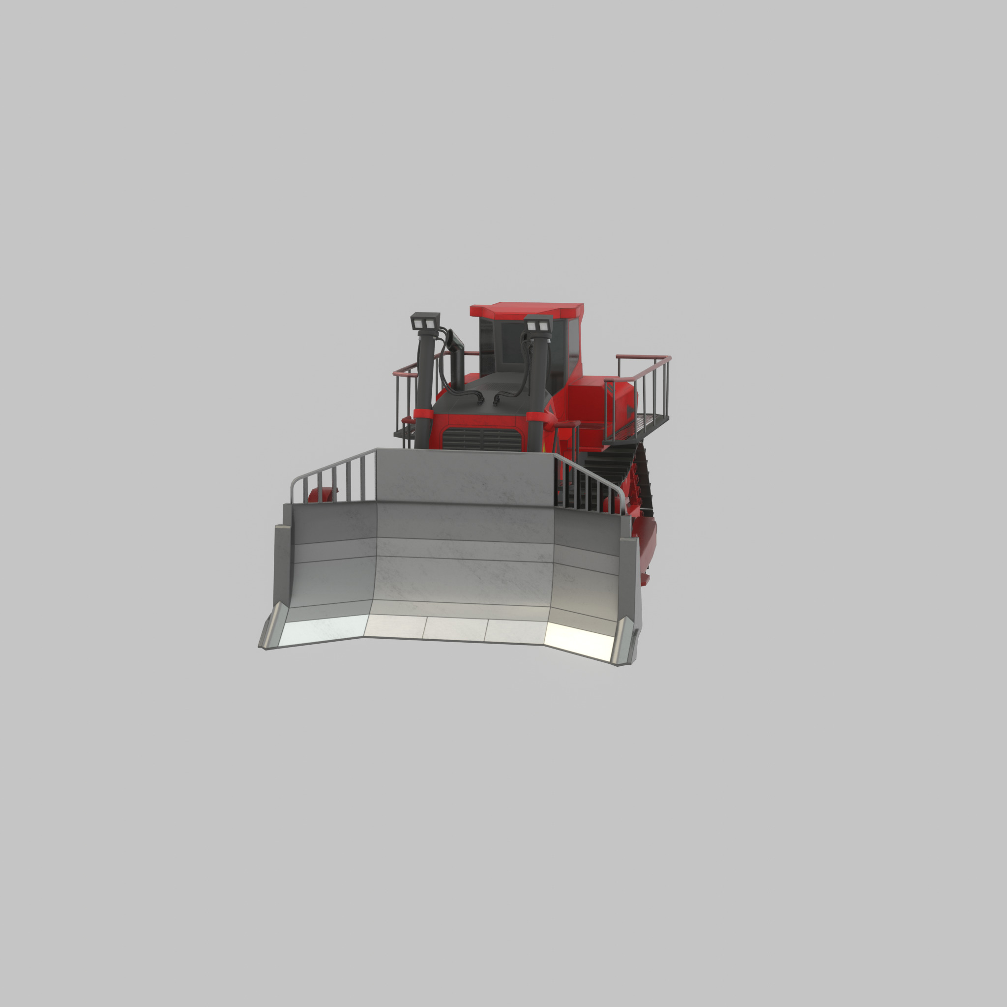 Hydraulic bulldozer tracked construction site vehicle red Low-poly 3D model_38