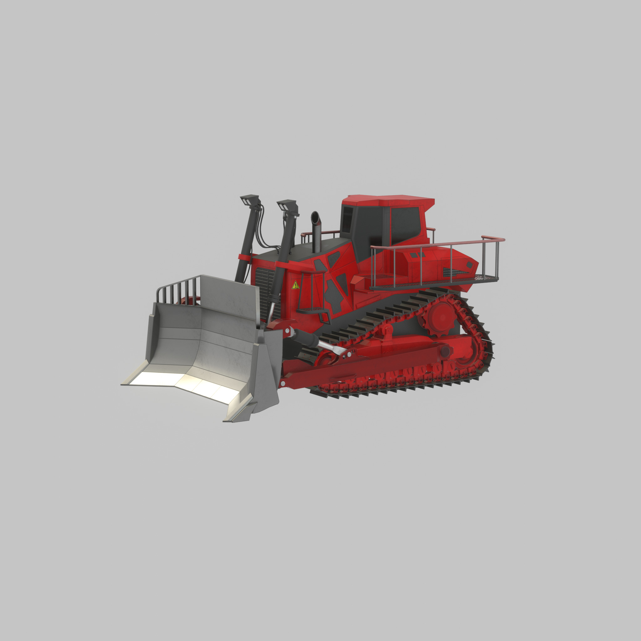 Hydraulic bulldozer tracked construction site vehicle red Low-poly 3D model_37