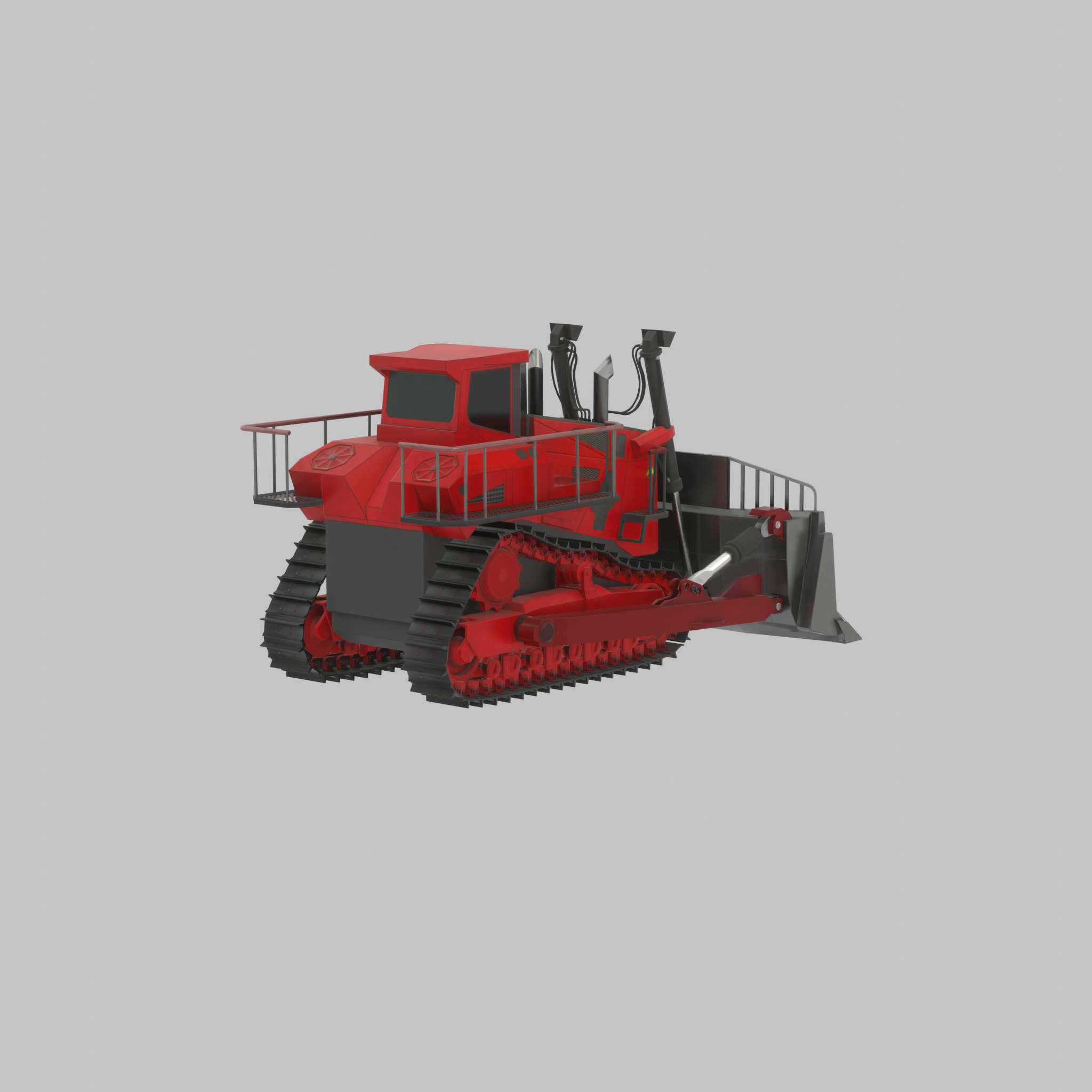 Hydraulic bulldozer tracked construction site vehicle red Low-poly 3D model_59