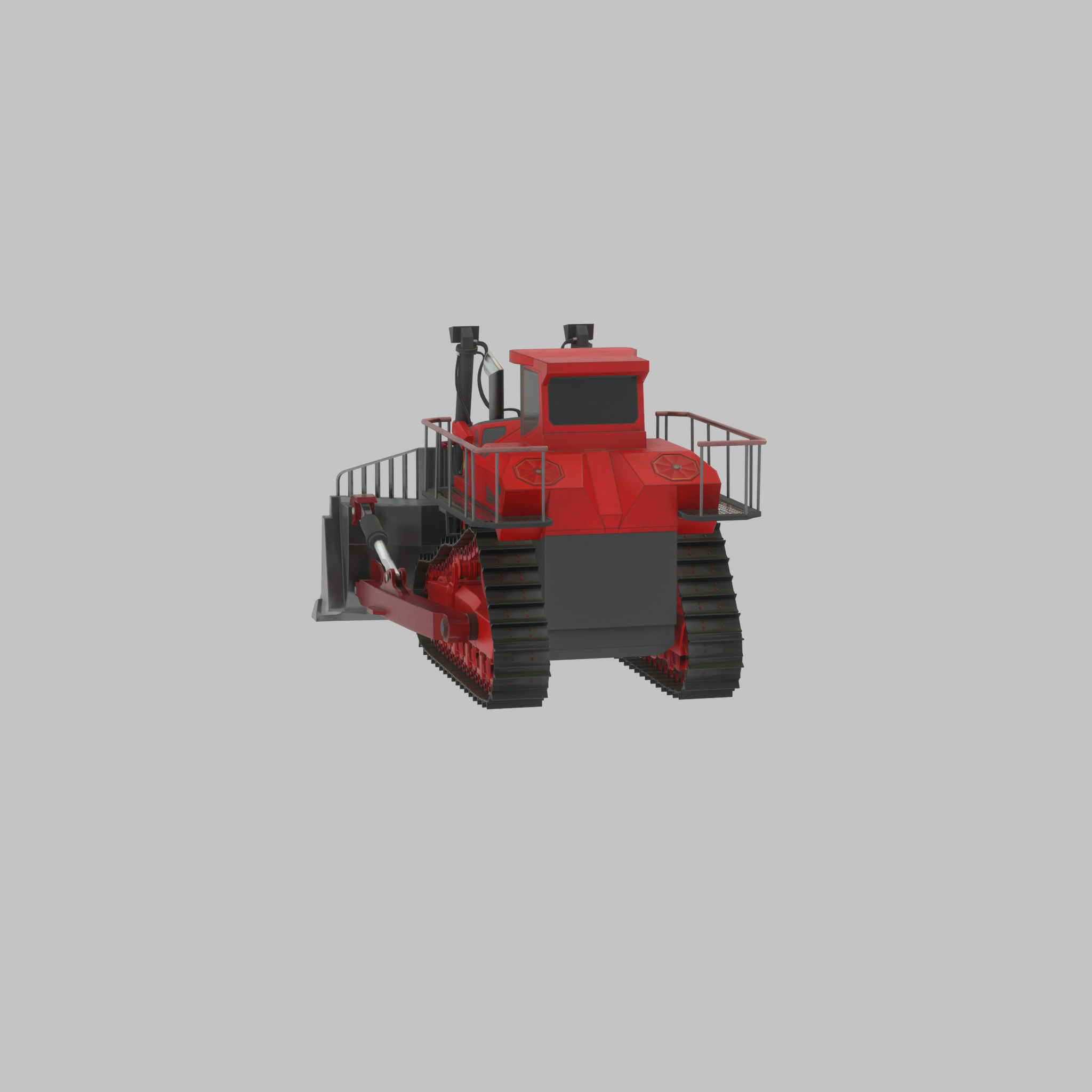 Hydraulic bulldozer tracked construction site vehicle red Low-poly 3D model_55