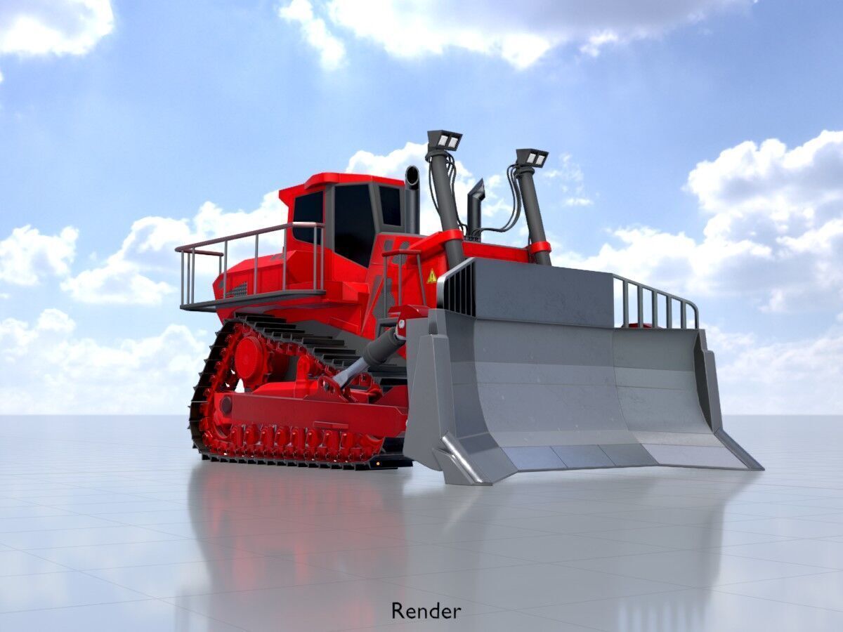 Hydraulic bulldozer tracked construction site vehicle red Low-poly 3D model_14