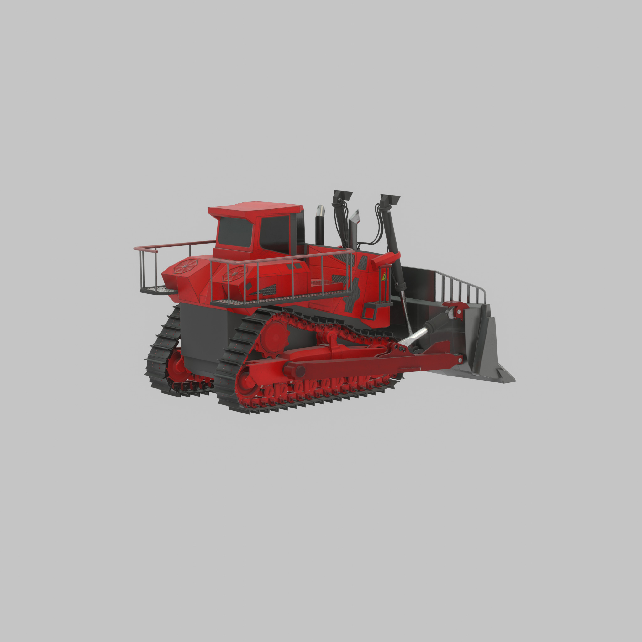 Hydraulic bulldozer tracked construction site vehicle red Low-poly 3D model_52