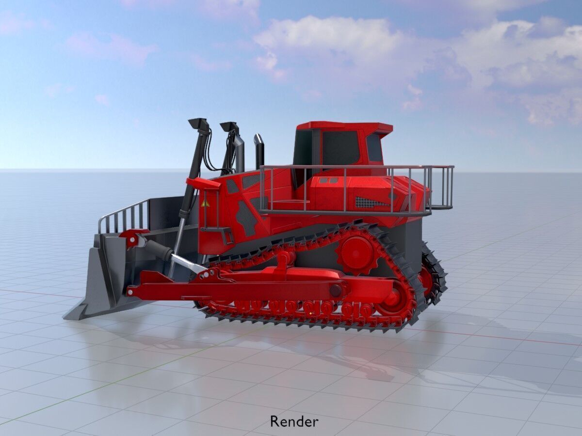 Hydraulic bulldozer tracked construction site vehicle red Low-poly 3D model_16