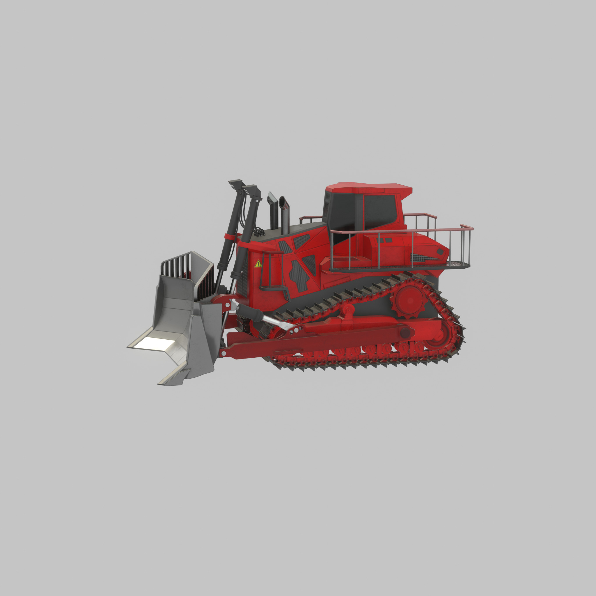 Hydraulic bulldozer tracked construction site vehicle red Low-poly 3D model_45