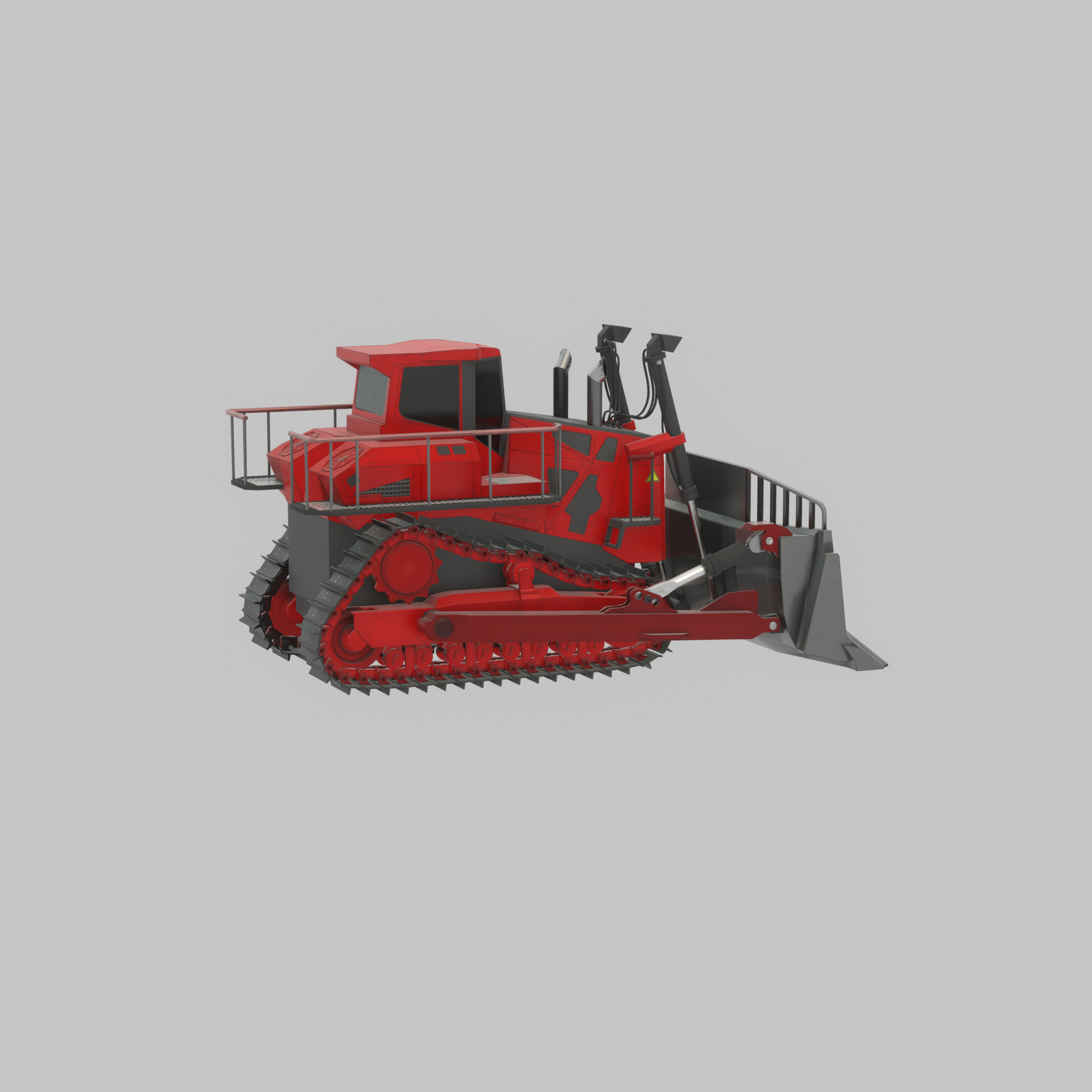 Hydraulic bulldozer tracked construction site vehicle red Low-poly 3D model_57