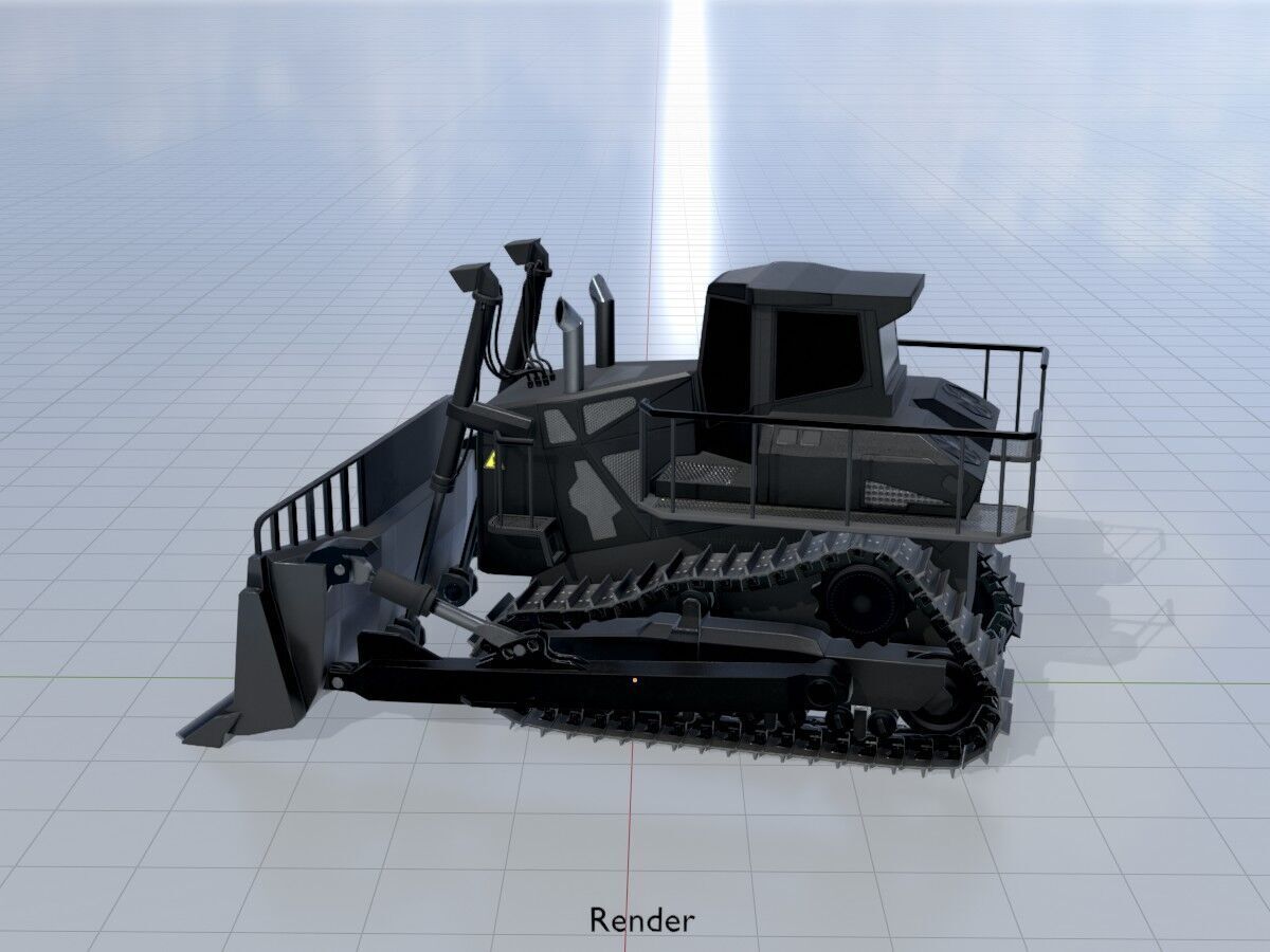 Hydraulic bulldozer tracked construction site vehicle black Low-poly 3D model_15