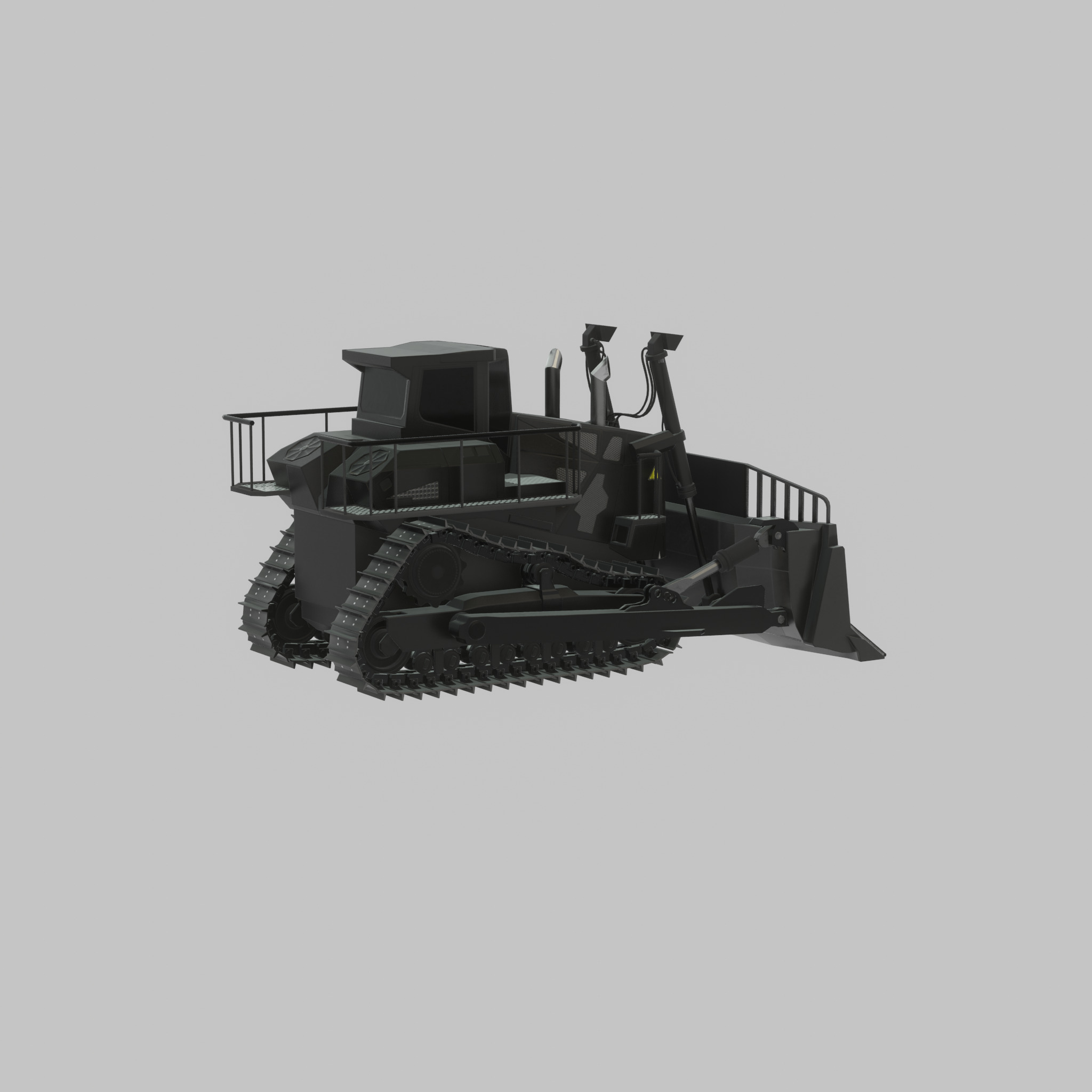 Hydraulic bulldozer tracked construction site vehicle black Low-poly 3D model_47