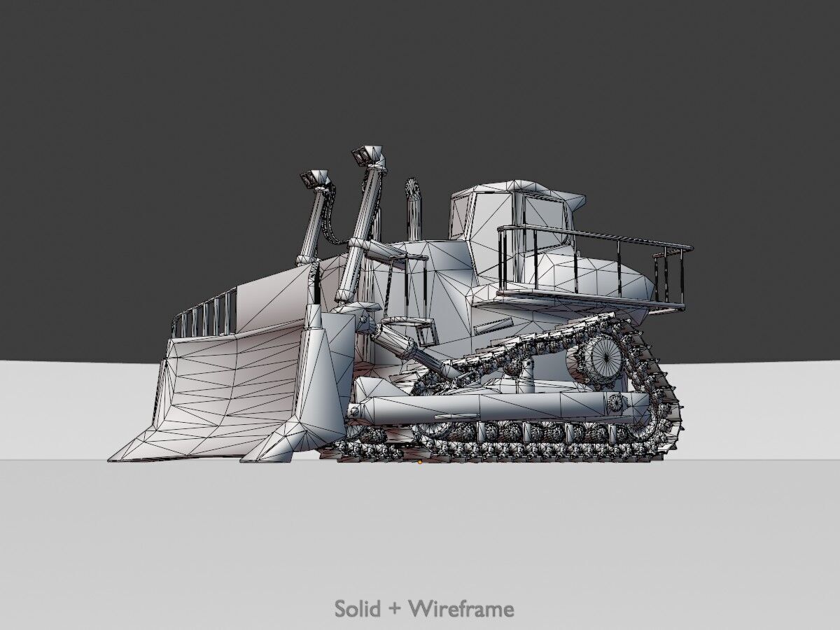 Hydraulic bulldozer tracked construction site vehicle black Low-poly 3D model_10