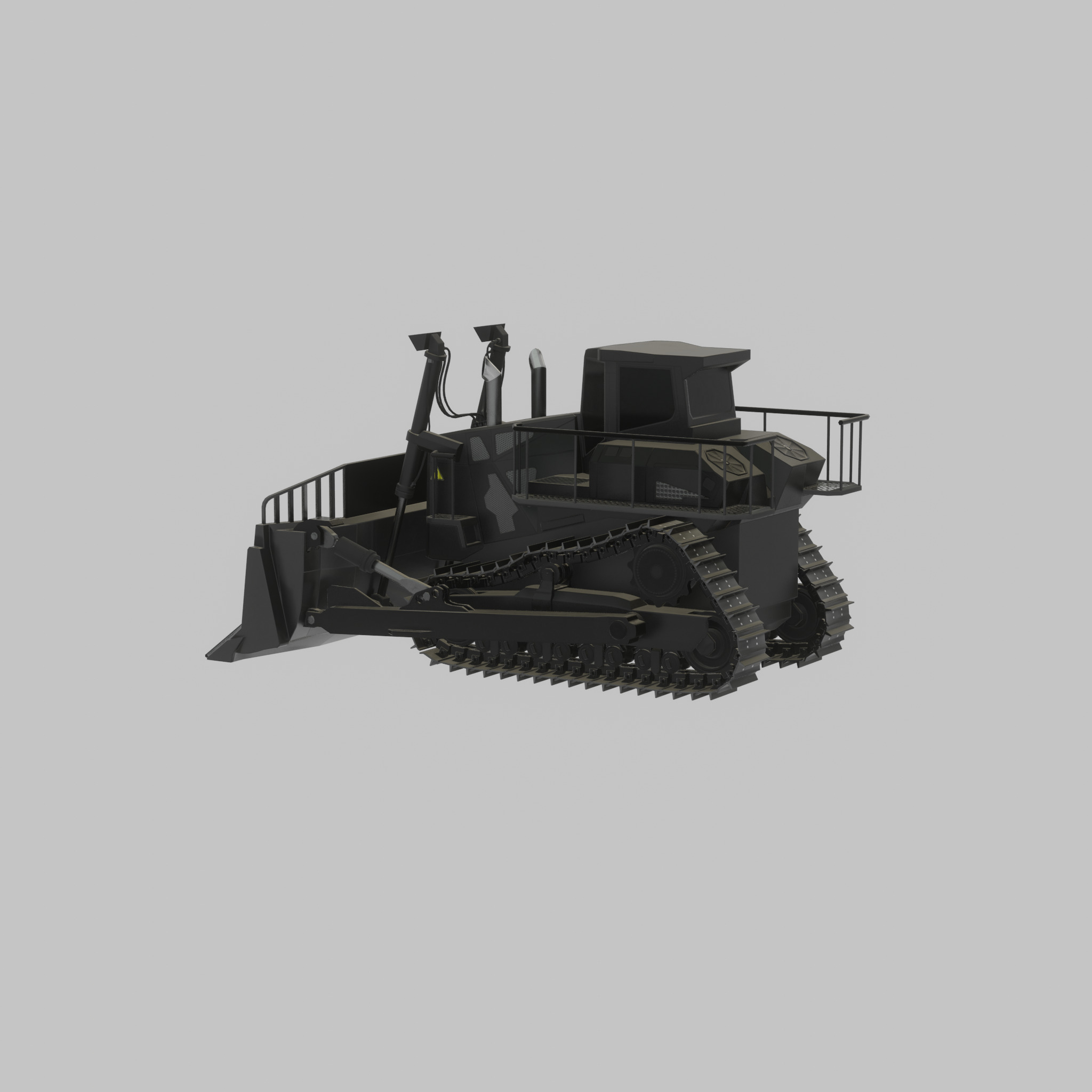 Hydraulic bulldozer tracked construction site vehicle black Low-poly 3D model_32