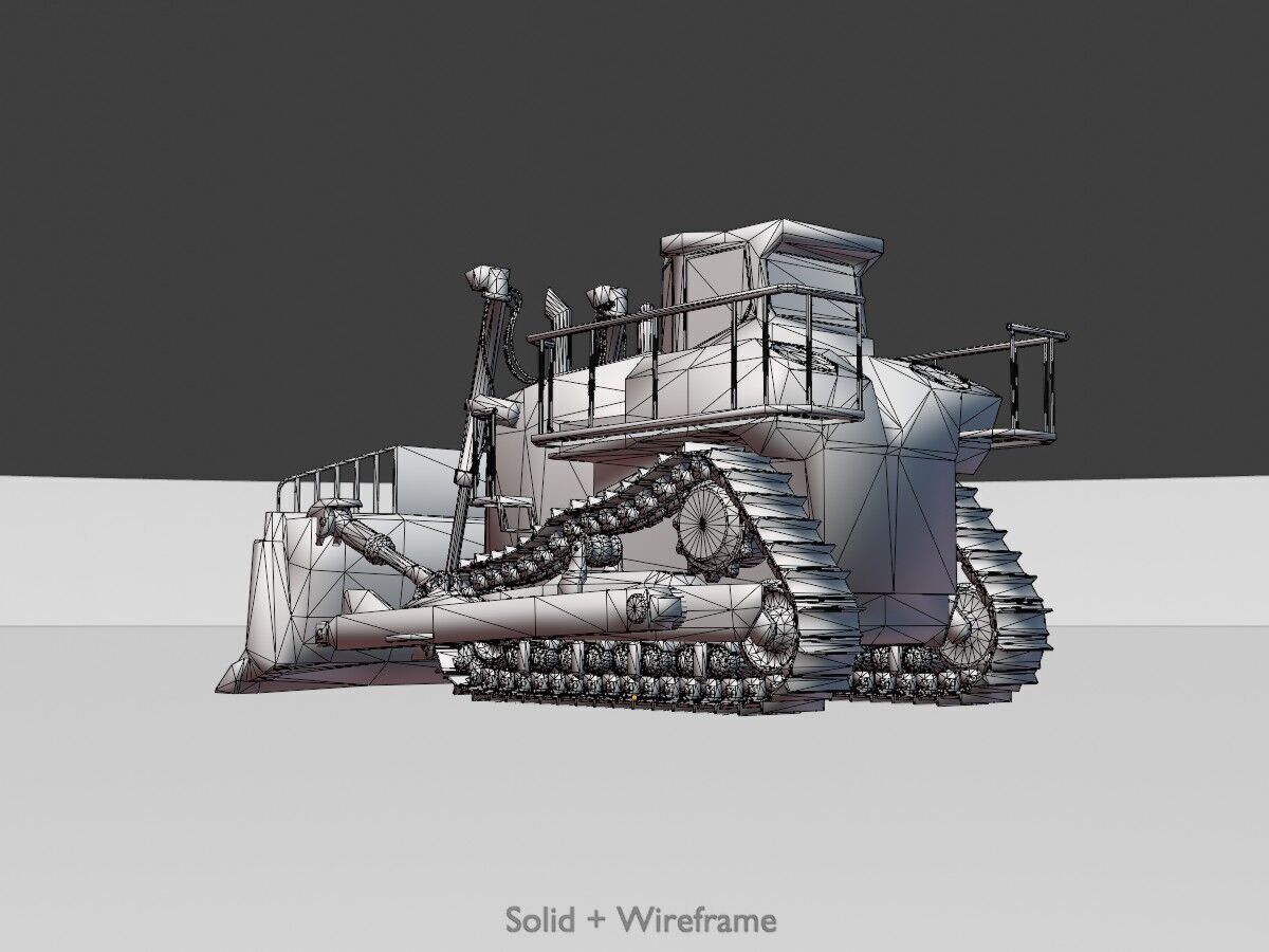 Hydraulic bulldozer tracked construction site vehicle black Low-poly 3D model_11