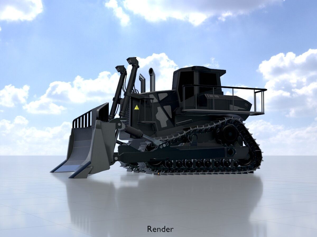 Hydraulic bulldozer tracked construction site vehicle black Low-poly 3D model_14