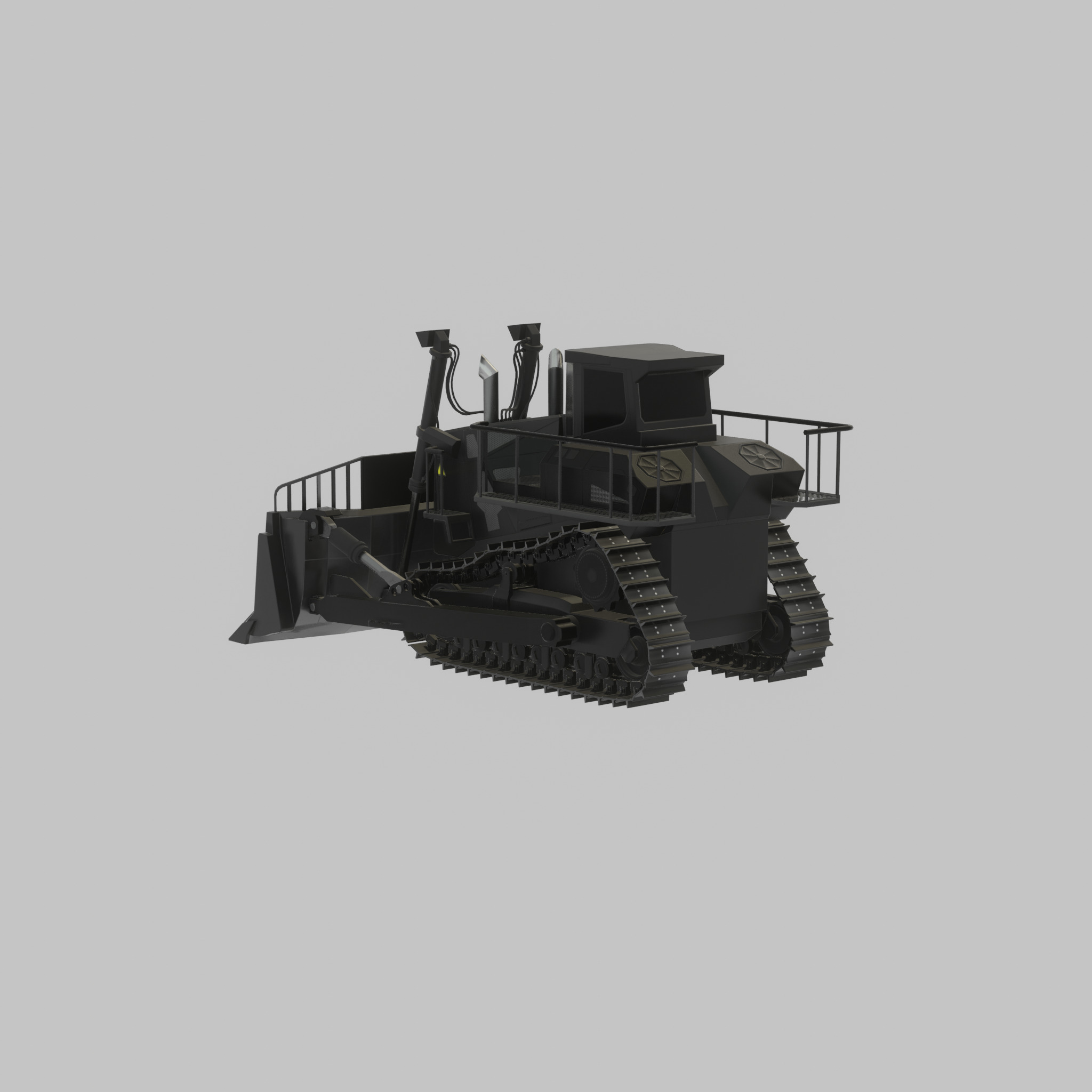 Hydraulic bulldozer tracked construction site vehicle black Low-poly 3D model_35