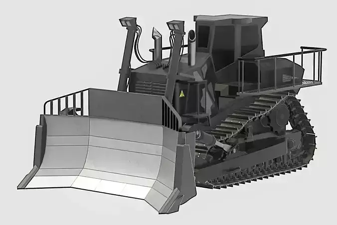 Hydraulic bulldozer tracked construction site vehicle black Low-poly 3D model