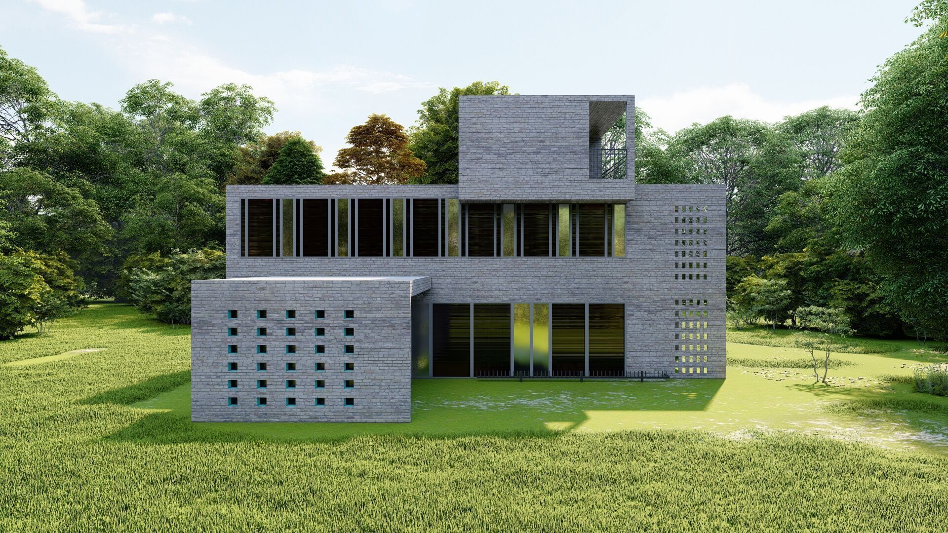 Forest villa-Casa Scene-Modern Villa 3D model_1