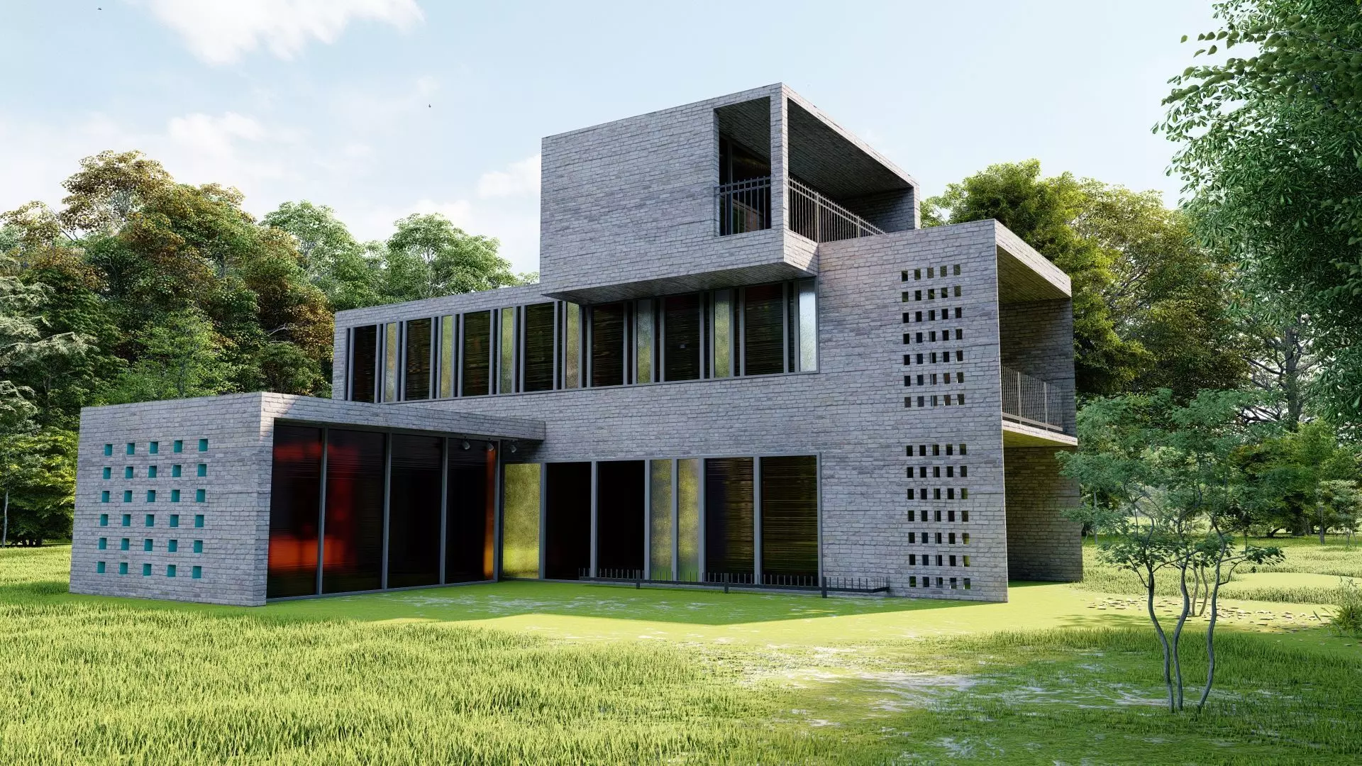 Forest villa-Casa Scene-Modern Villa 3D model_0