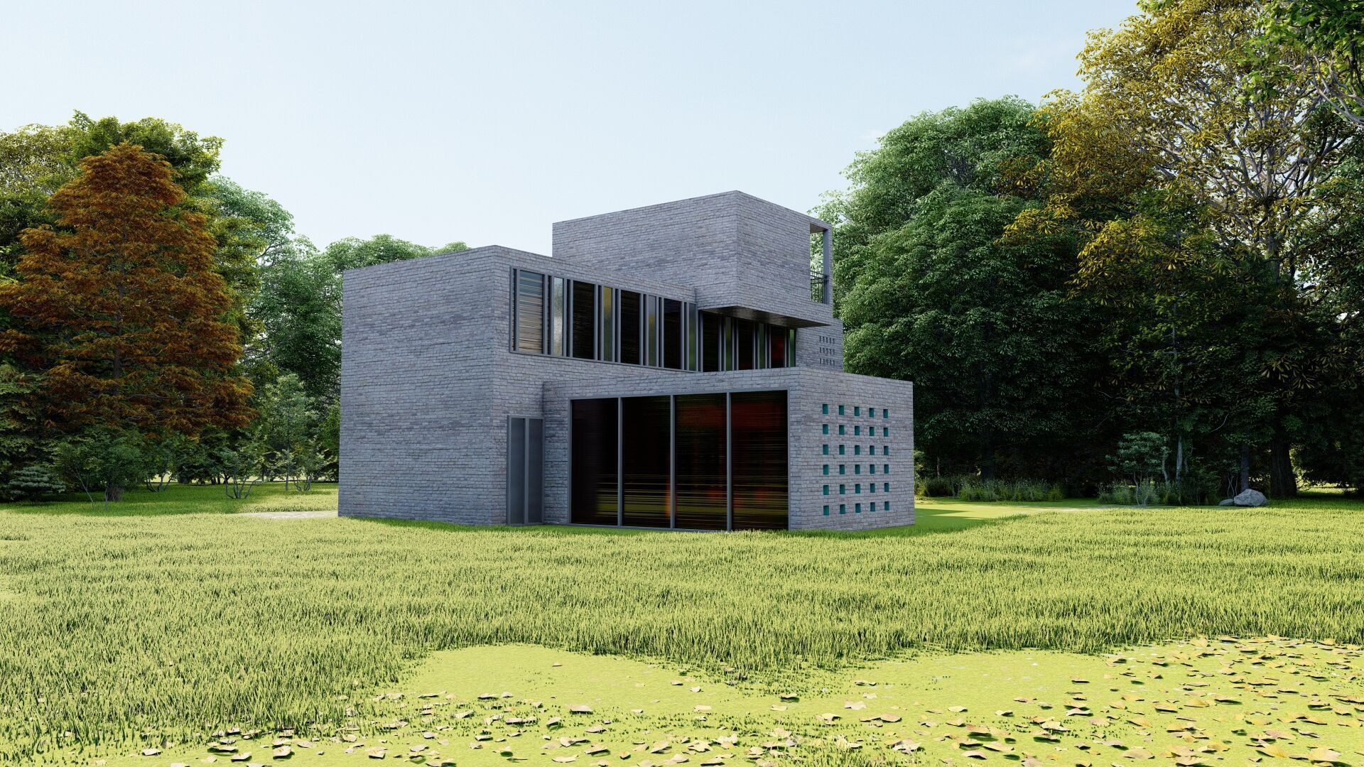 Forest villa-Casa Scene-Modern Villa 3D model_4