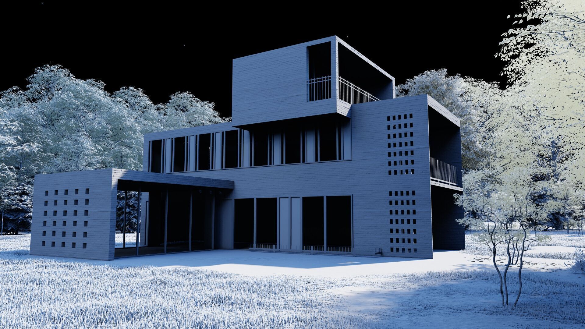 Forest villa-Casa Scene-Modern Villa 3D model_8