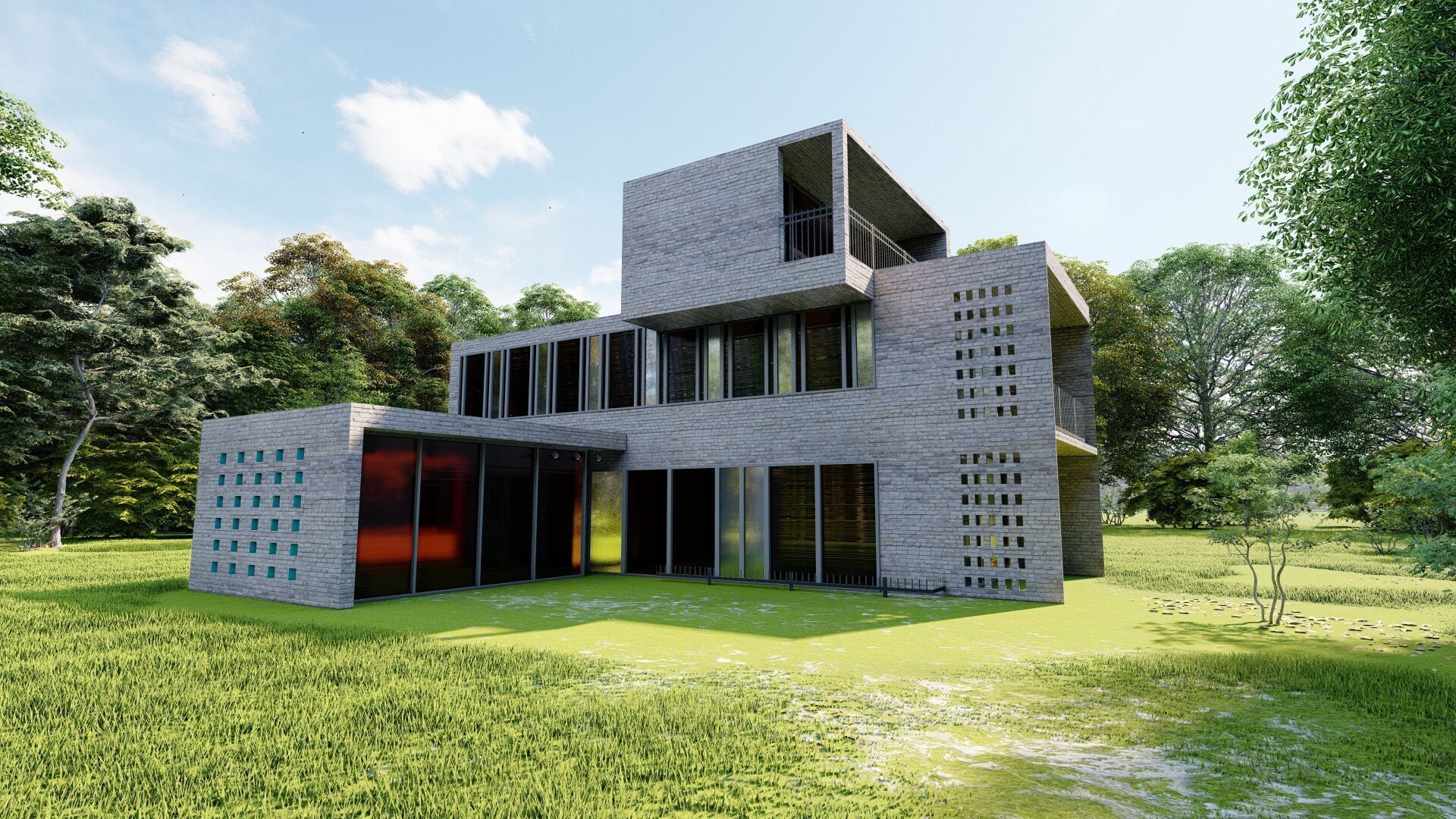 Forest villa-Casa Scene-Modern Villa 3D model_3