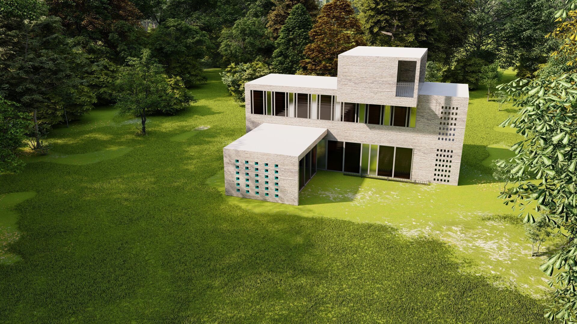 Forest villa-Casa Scene-Modern Villa 3D model_2