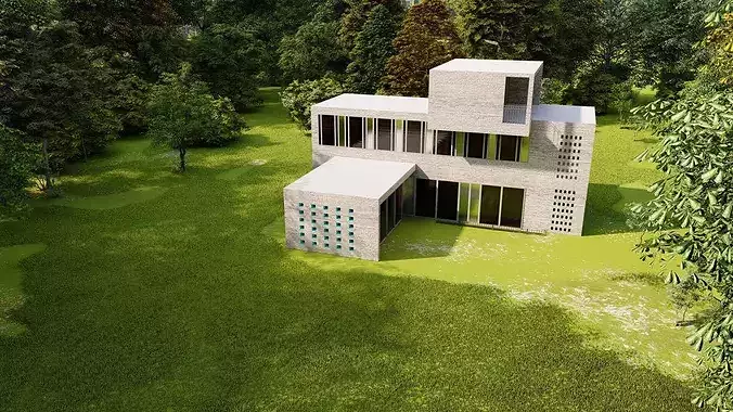 Forest villa-Casa Scene-Modern Villa 3D model 3