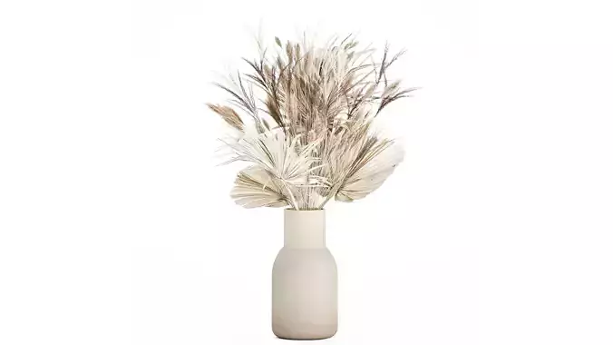 Bouquet Dried Flowers From White Pampas Branches vase 555