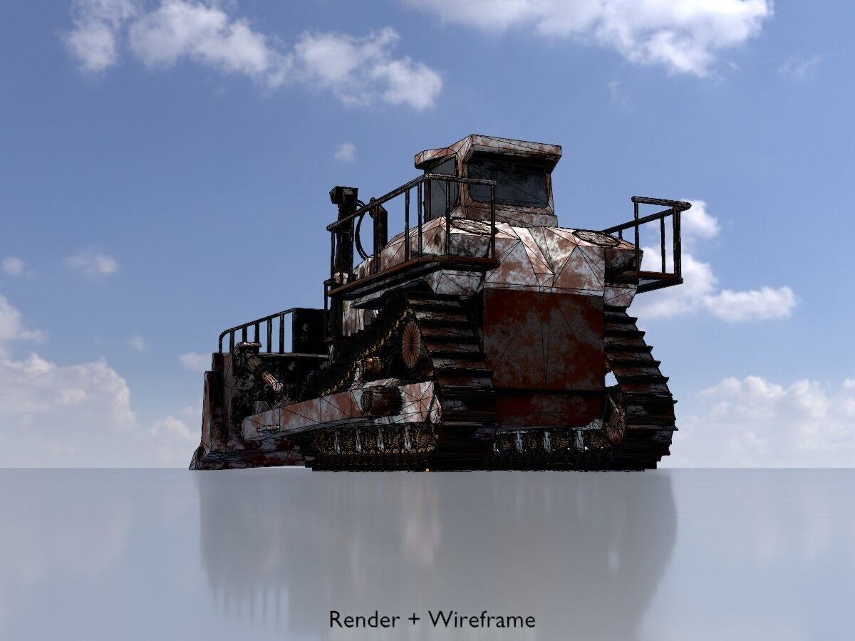 Hydraulic bulldozer tracked construction site vehicle rusty Low-poly 3D model_7