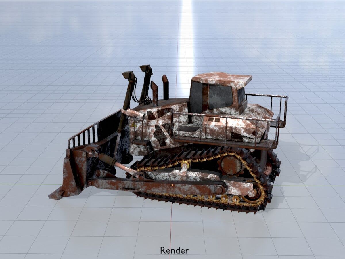 Hydraulic bulldozer tracked construction site vehicle rusty Low-poly 3D model_15