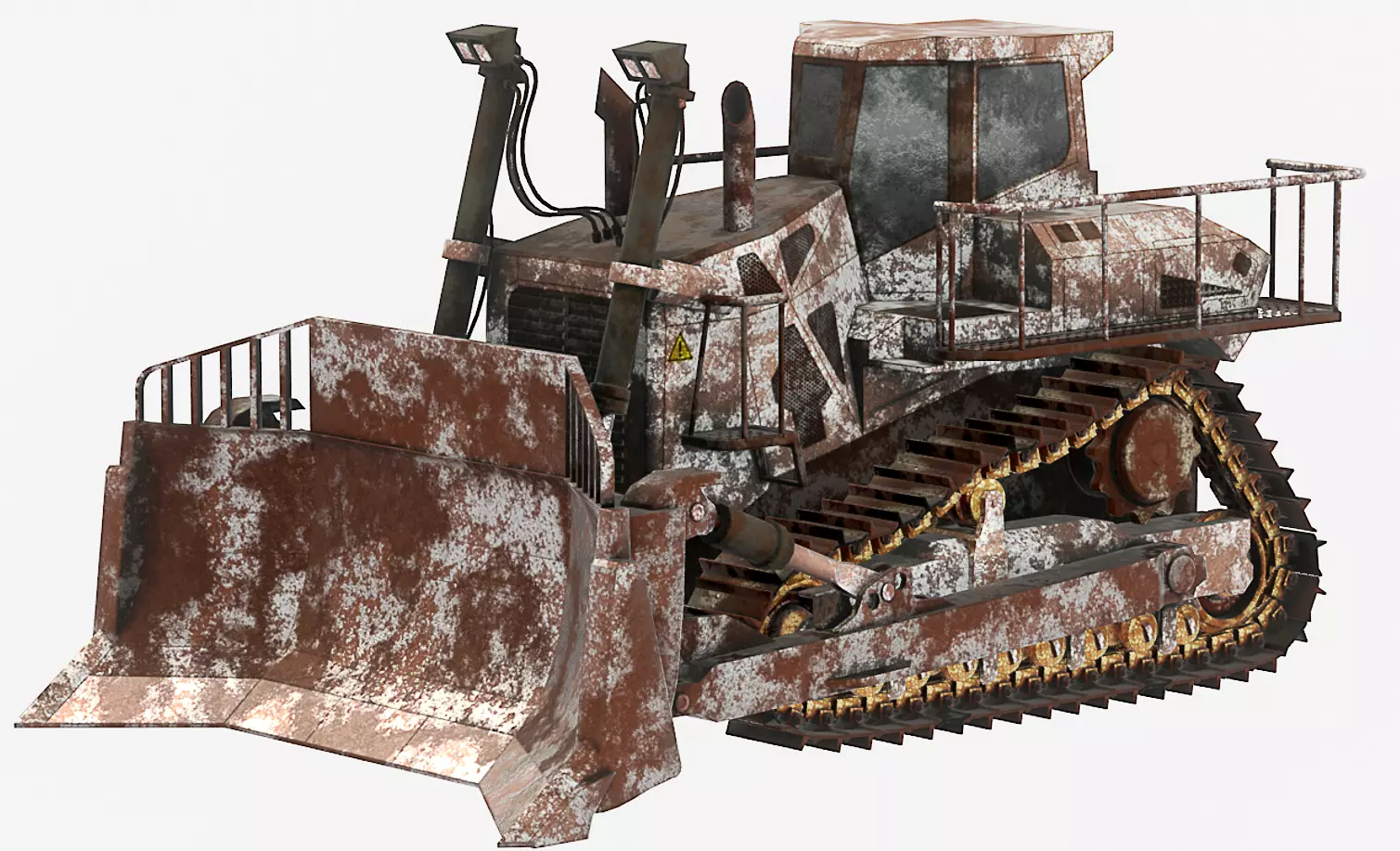 Hydraulic bulldozer tracked construction site vehicle rusty Low-poly 3D model_0