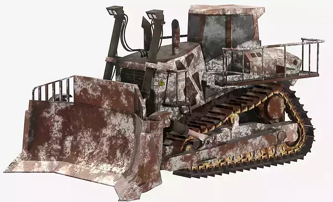 Hydraulic bulldozer tracked construction site vehicle rusty Low-poly 3D model