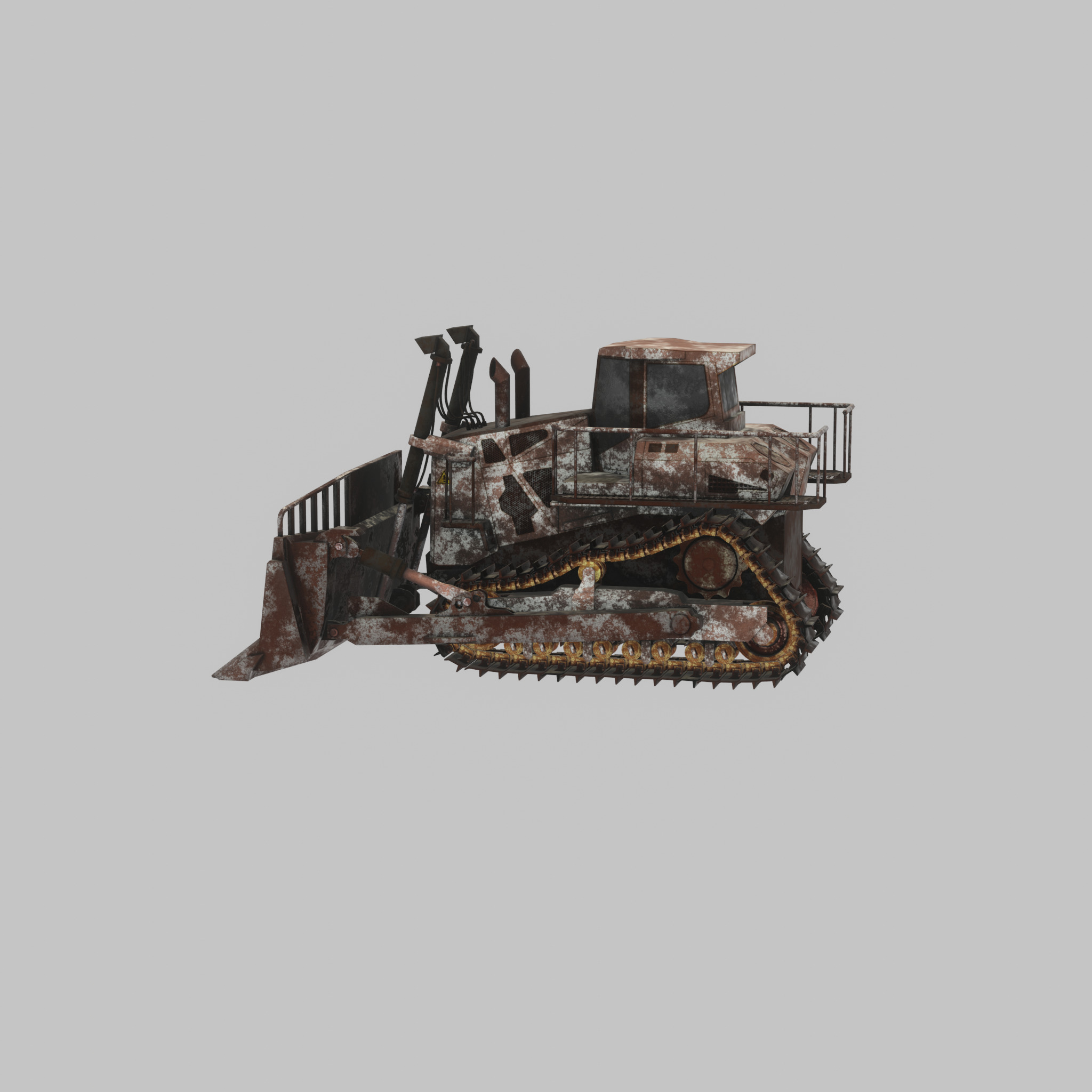 Hydraulic bulldozer tracked construction site vehicle rusty Low-poly 3D model_42