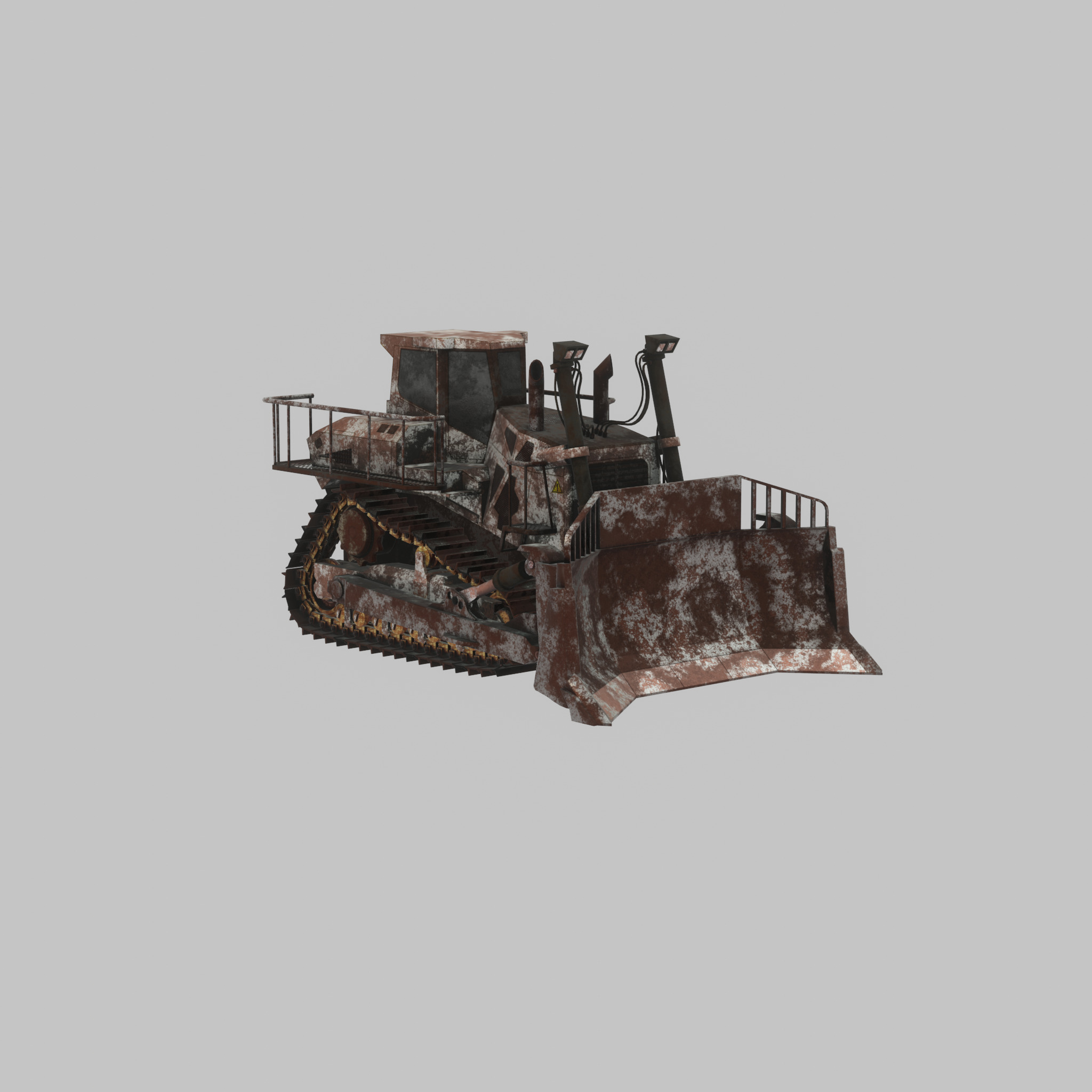 Hydraulic bulldozer tracked construction site vehicle rusty Low-poly 3D model_24
