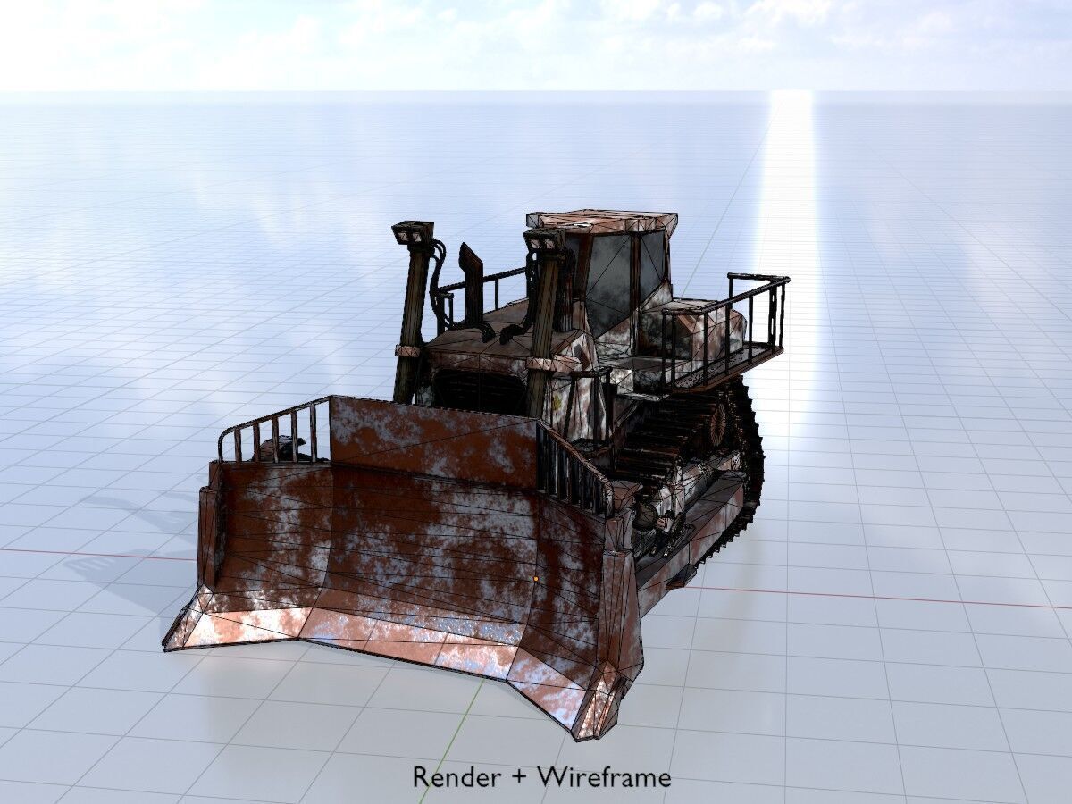 Hydraulic bulldozer tracked construction site vehicle rusty Low-poly 3D model_6
