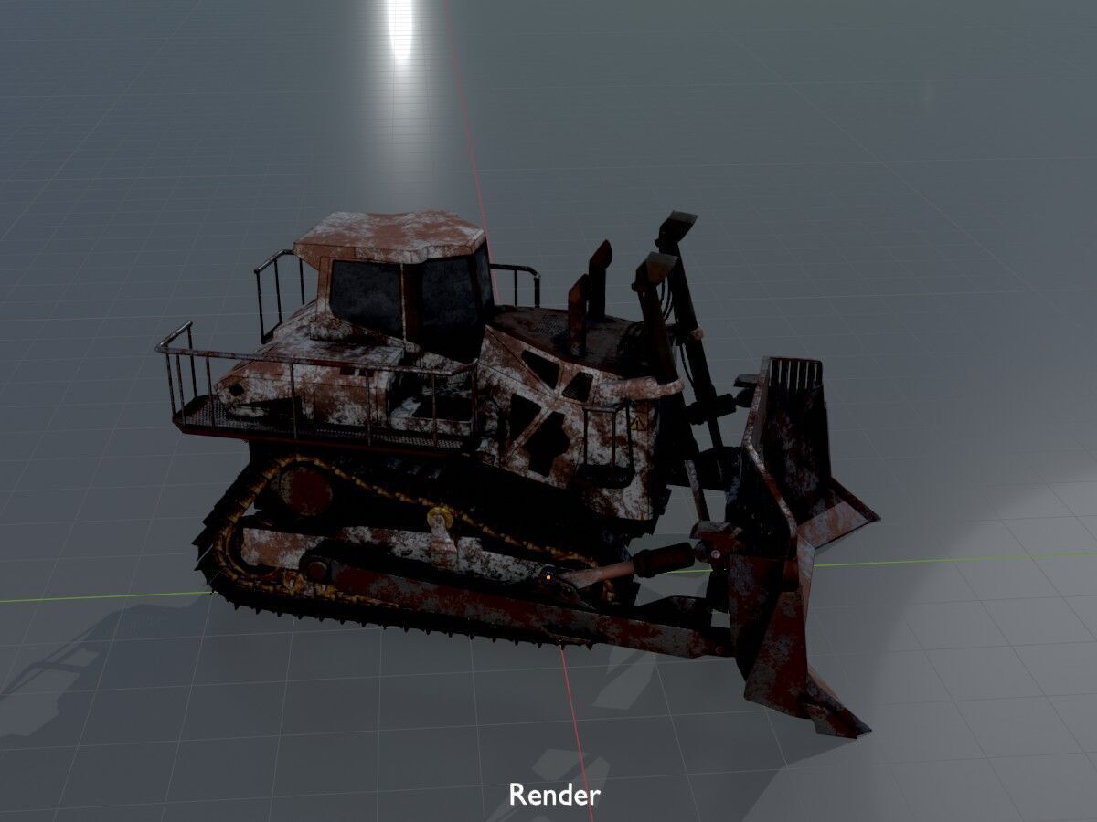 Hydraulic bulldozer tracked construction site vehicle rusty Low-poly 3D model_17